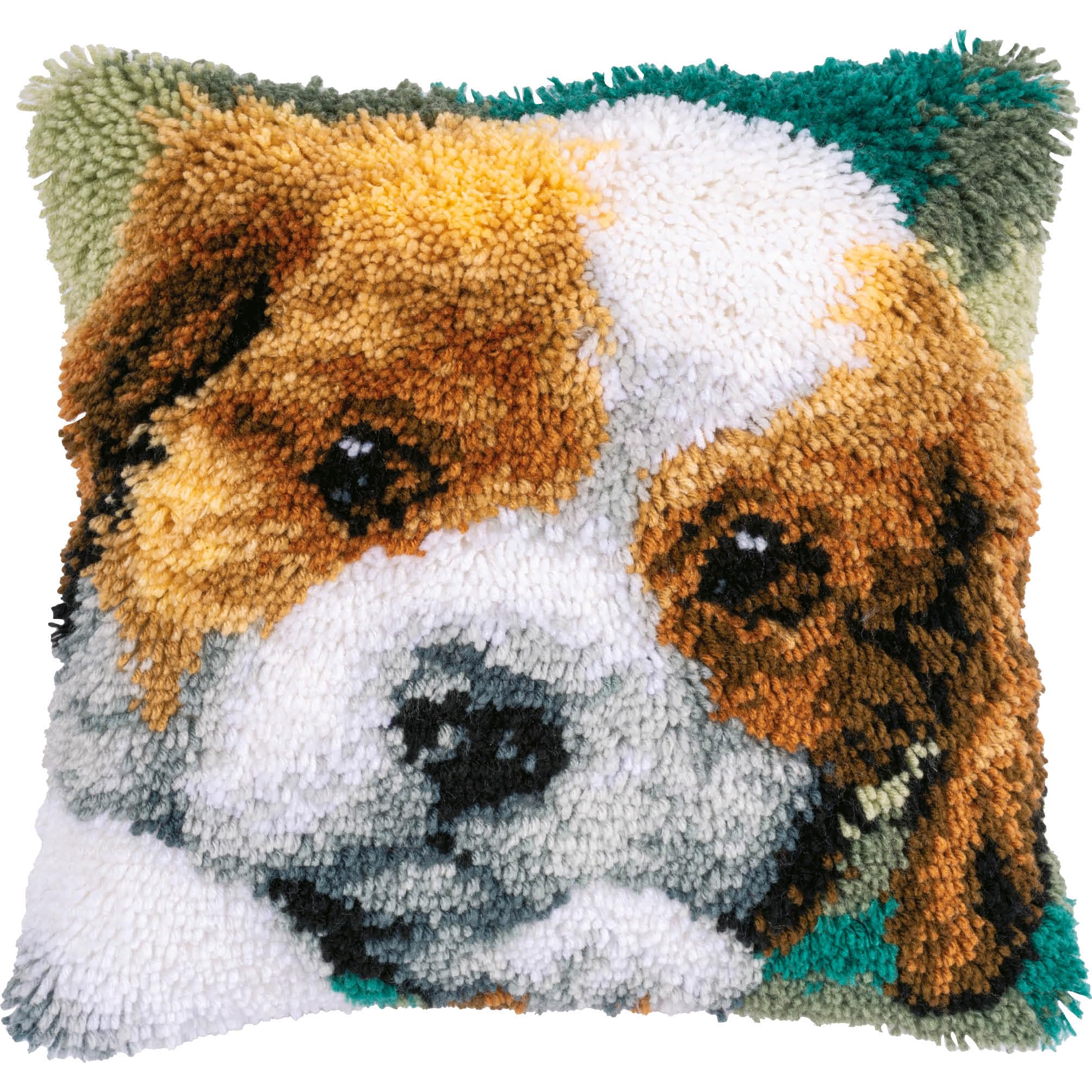 Vervaco Kit Cojin Gancho De Pestillo Cojin Decorativo PERRO DIY Manualidades Adultos Set Creativo Regalo Bordado Kit Principiantes ca. 40 x 40 cm Latch Hook Embroidery