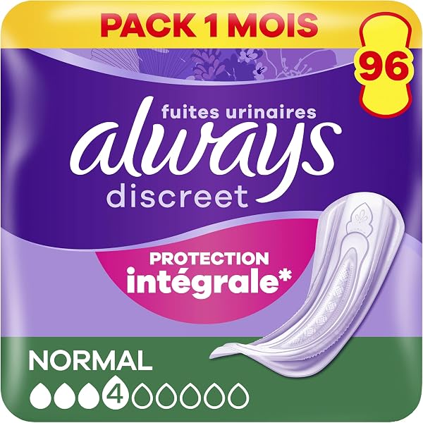 Always Discreet, 64 Serviettes Hygiéniques Incontinence Femme, Long plus 6 Gouttes, Protection Absorbante pour Fuites Urinaires Importantes, Pack 1 Mois - 2