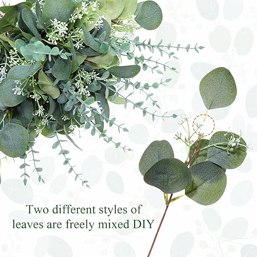 Miniatura 3 de 400 piezas de hojas de eucalipto mixtas a granel, hojas de vegetación artificiales de dólar plateado, ramas de plantas falsas para ramos de novia de
