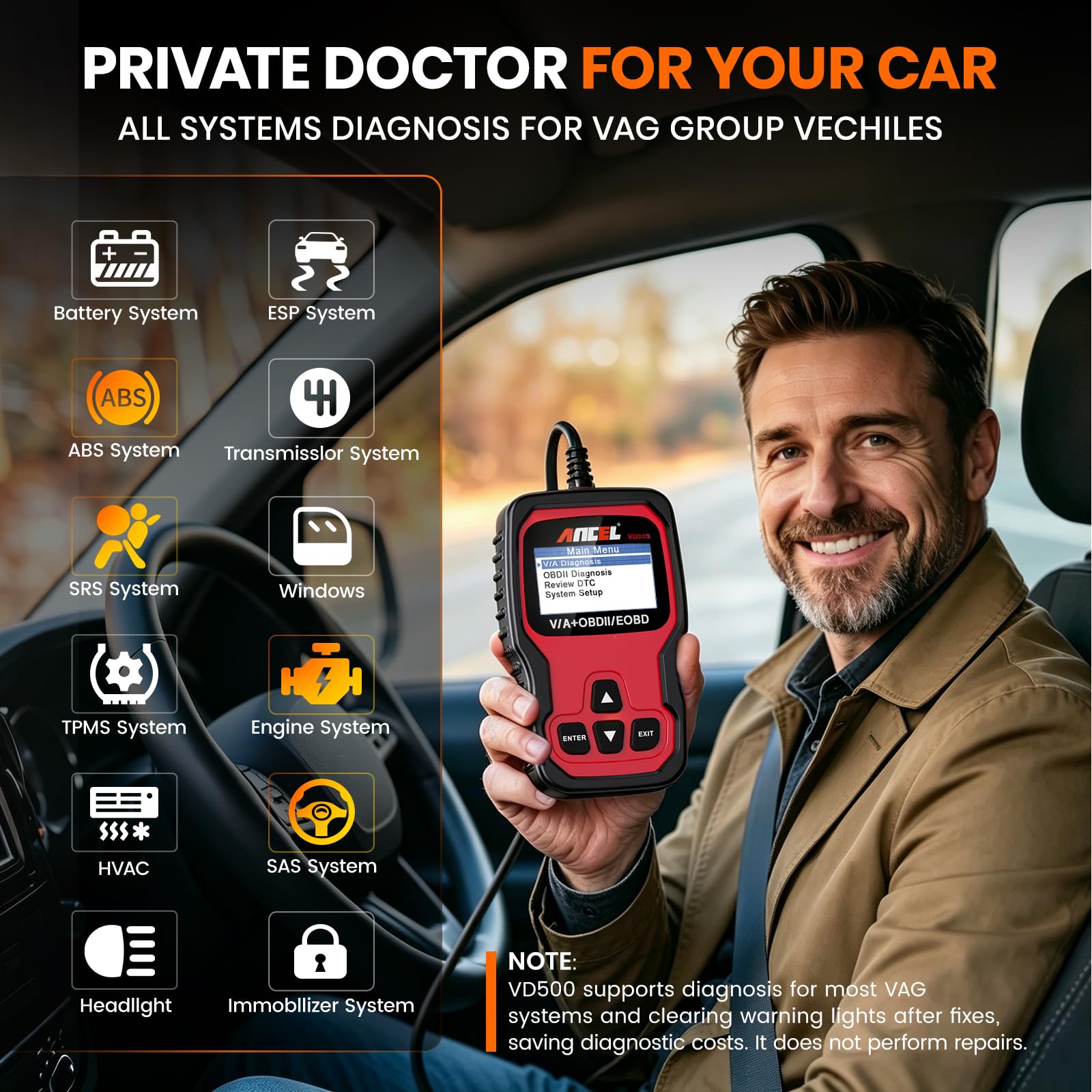 ANCEL VD500 Valise Diagnostic Auto pour VW pour Audi pour Skoda pour Seat