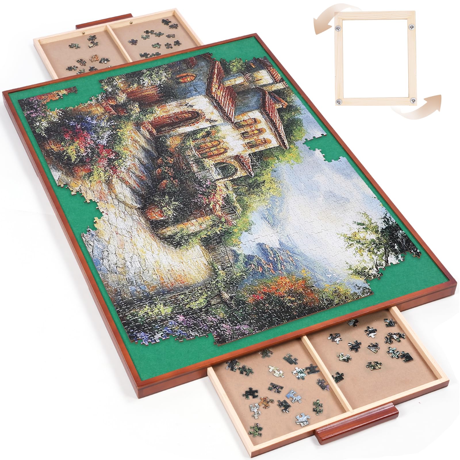 Amazon.com: ITEFDTUTNE Rotating Jigsaw Puzzle Board with Drawers