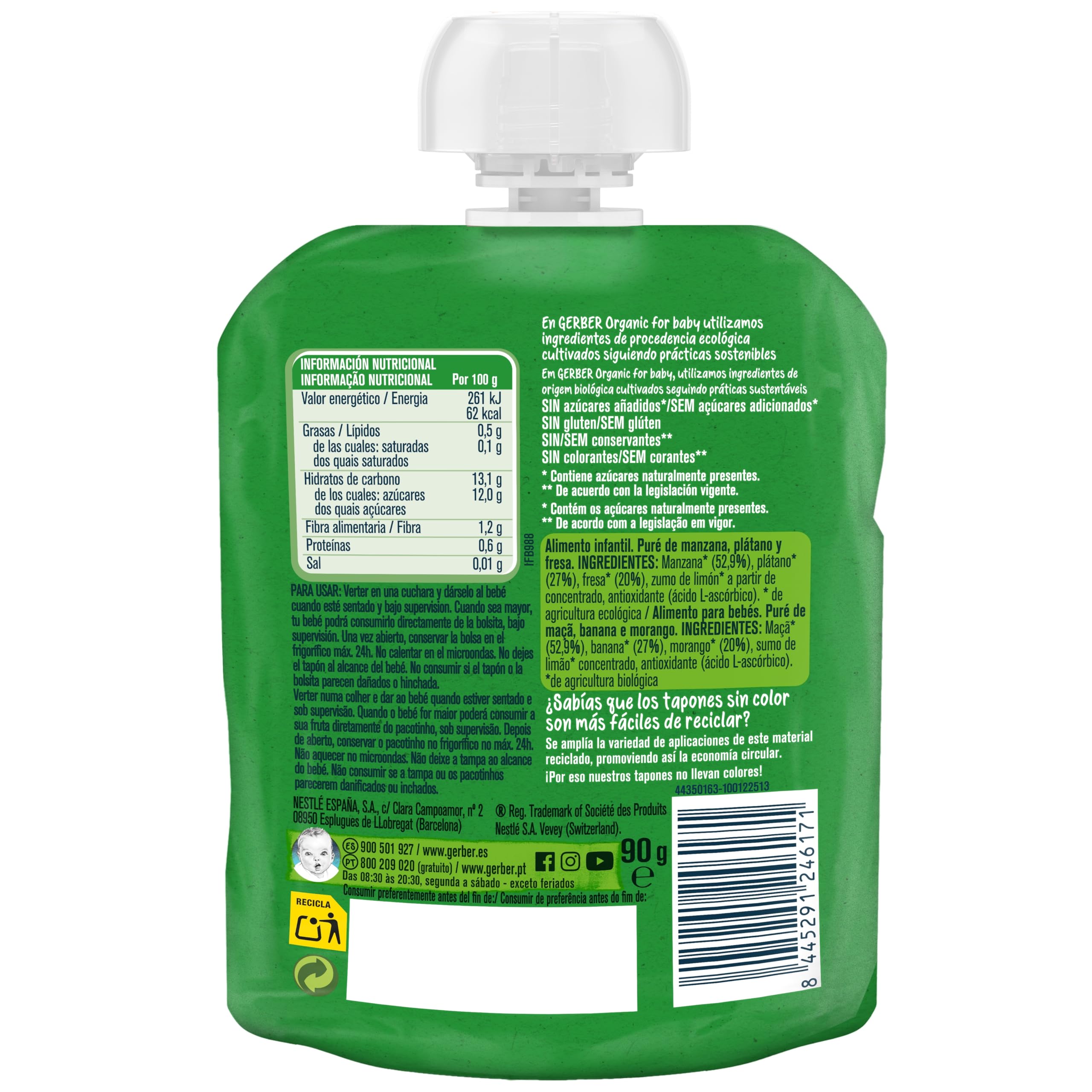 Gerber Organic Fresa Plátano Bolsita 90g Od 6 Miesięcy