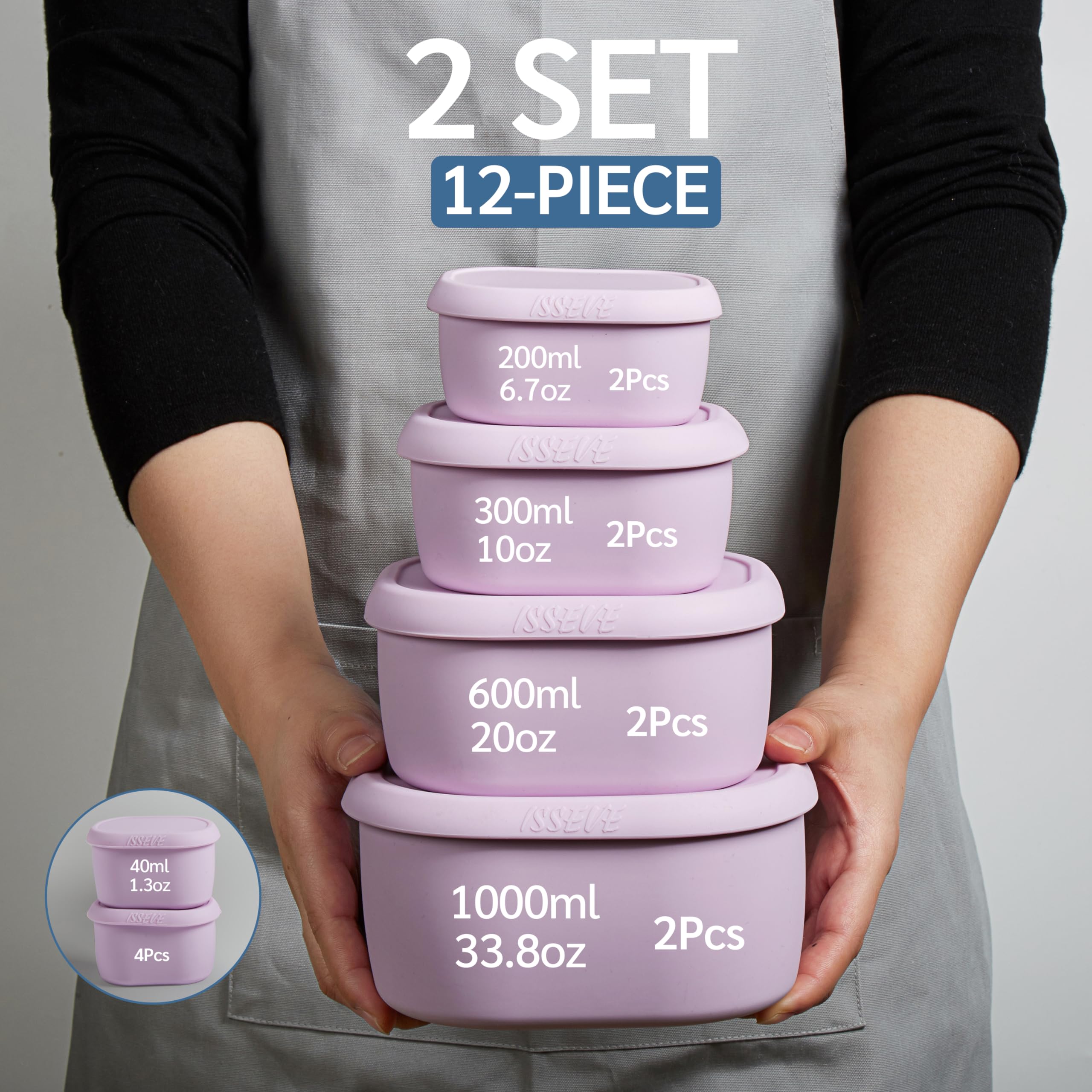 Juego de 12 recipientes de silicona anidables para almacenamiento de alimentos con tapas, sin BPA, reutilizables, recipientes de silicona herméticos, aptos para congelador y lavavajillas (33.8 2