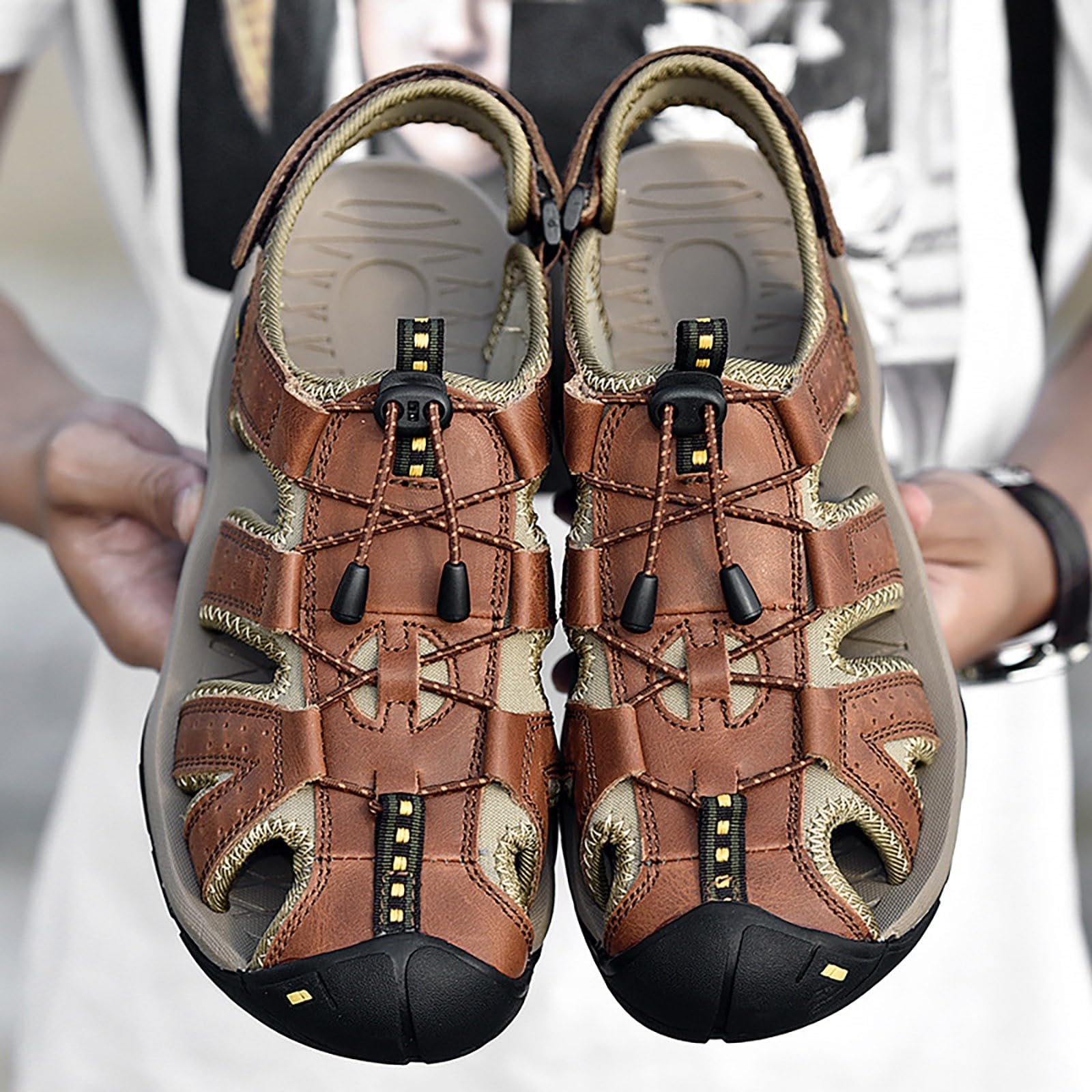 Sandalias de piel para hombre, sandalias de senderismo, sandalias de trekking, zapatos de exterior, sandalias cerradas transpirables, sandalias deportivas de verano, zapatos casuales, zapatos