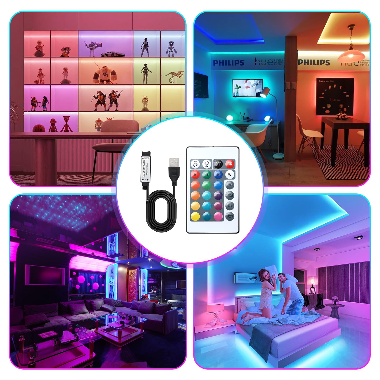 IR 24 Keys Remote Control RGB LED Light Strip USB Powered 5V SMD 5050 Flexible Waterproof TV Background Light 1M 2M 3M 4M 5M