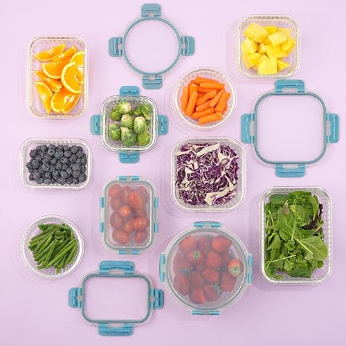 Miniatura 8 de JoyJolt 24 recipientes de almacenamiento de vidrio estriado con tapas. 12 recipientes herméticos, aptos para congelador, recipientes de