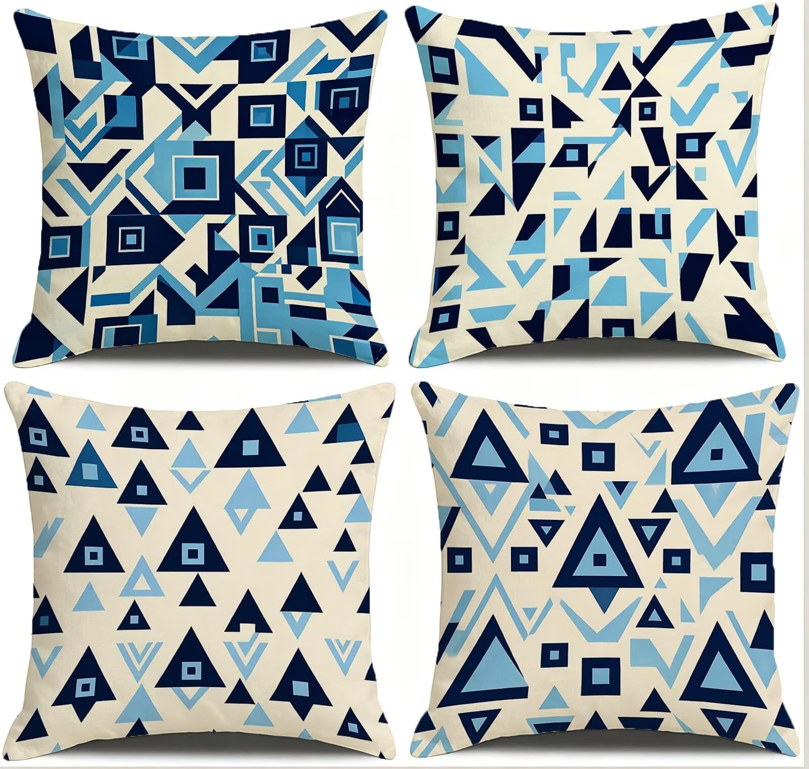 Blu Federe Cuscini Divano 50x50cm, Cuscini da Esterno Set de 4, Cod-91 | Velour Copricuscini Decorativi Letto Arredo, per Letto, Soggiorno, Giardino, Esterno, Casa Decorazione Set di 4 Geometria