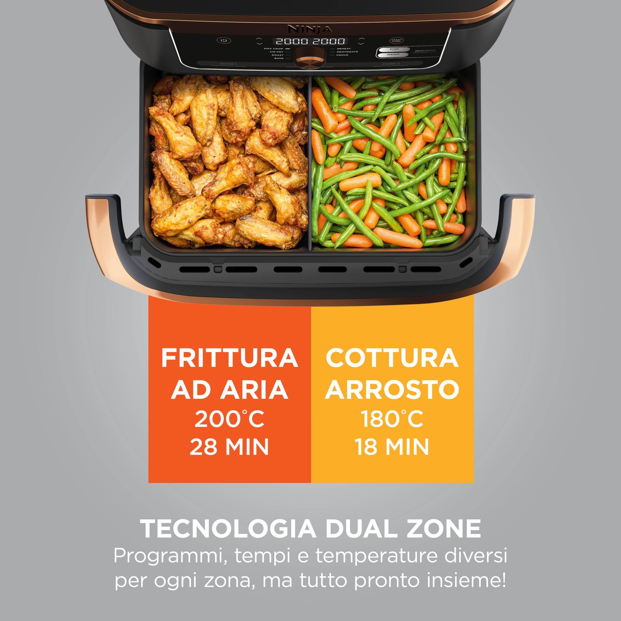 Ninja Foodi FlexDrawer, Friggitrice ad Aria Ampia, Nero/Rame, AF500EUCP