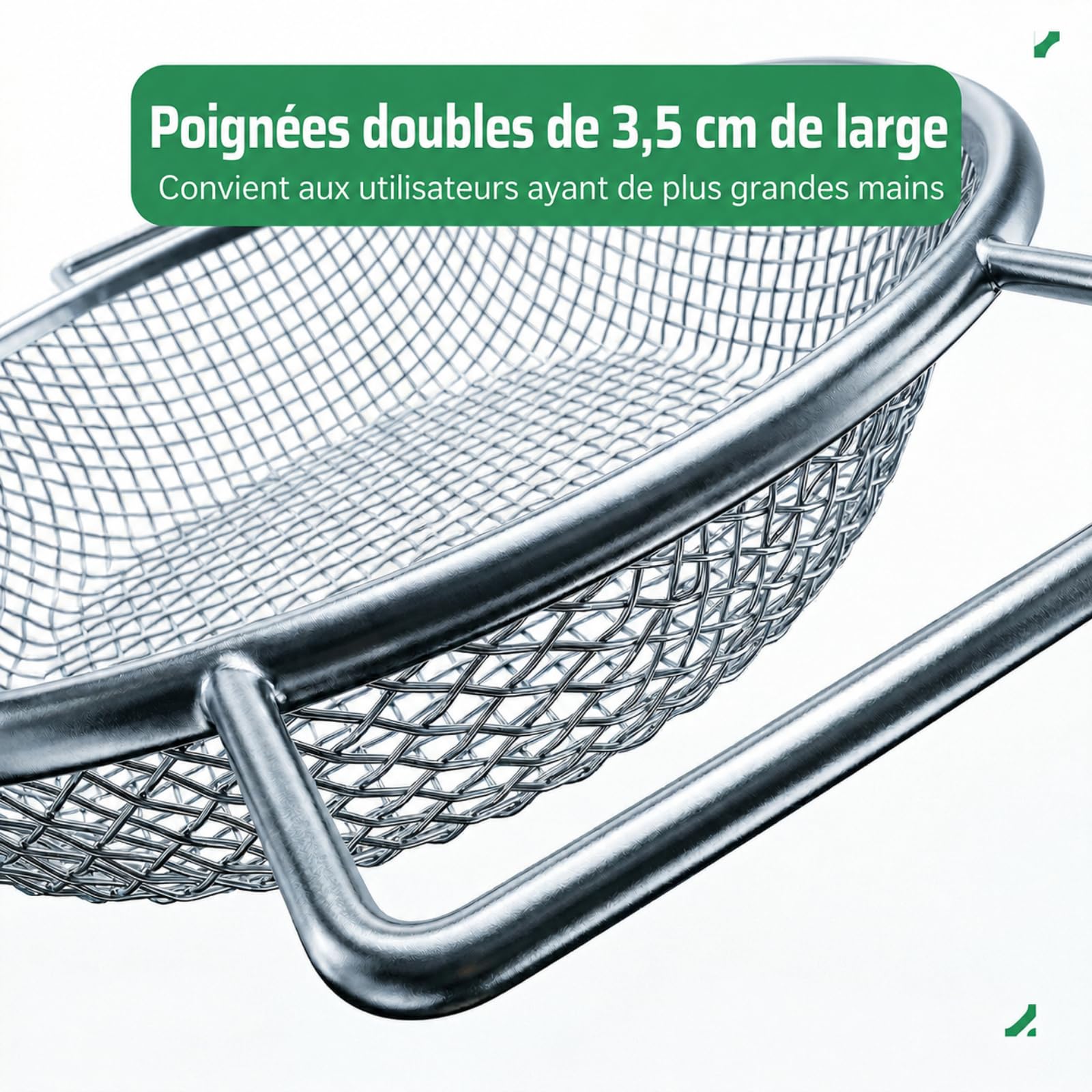 Tamis de jardin - Double poignées de 3,5 cm pour grandes mains - Diamètre : 30 cm - Pour seau de 18 l - Filet en acier galvanisé de 1 mm - Maille de 6 mm - Pour jardin et plantes en pot