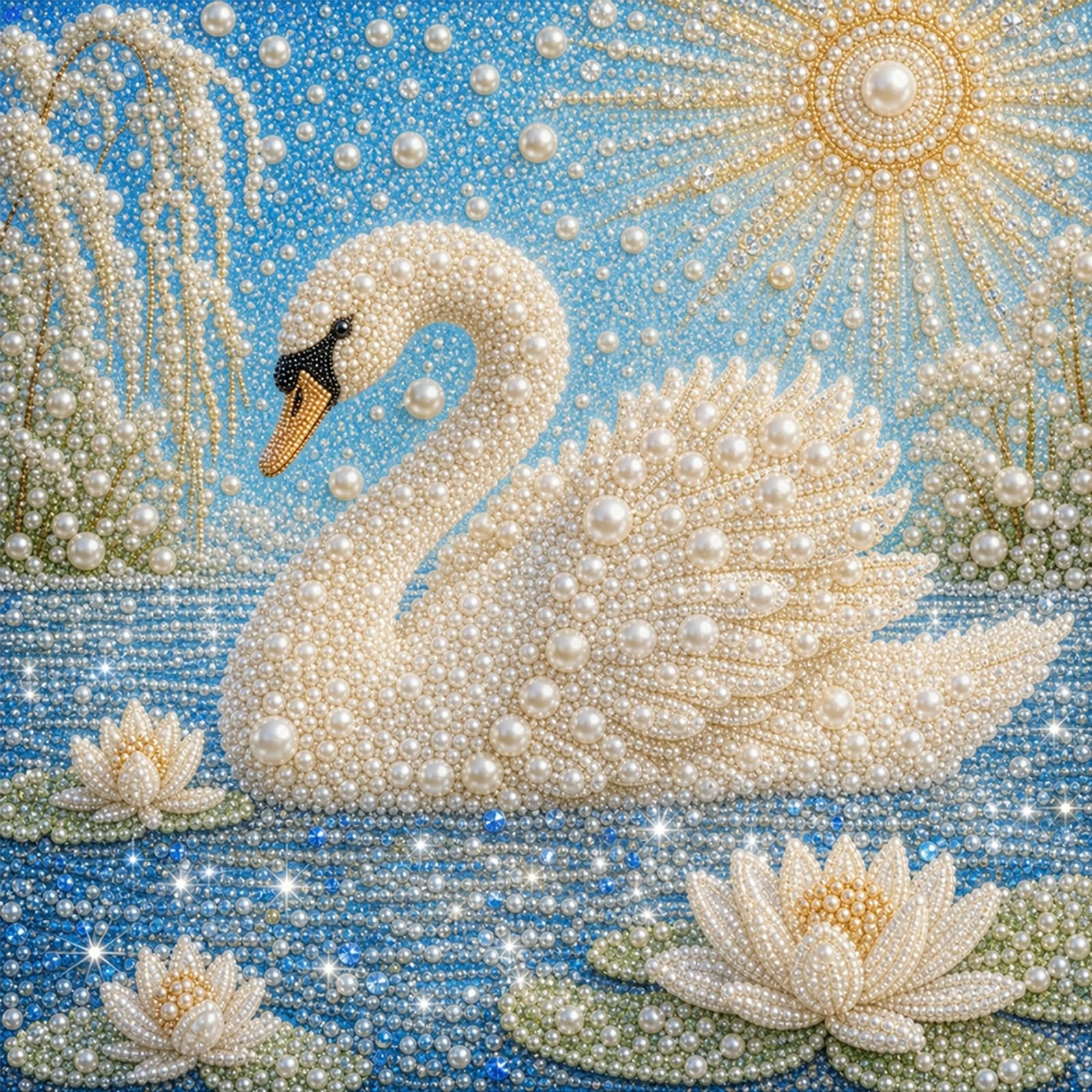 Swan Pearl Art Kits For Adults, Pearl Full Diy 5D Round Drill Diamond Dots