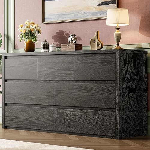Miniatura 8 de GarveeHome Cómoda de 9 cajones para dormitorio, cómoda ancha y moderna, cómoda grande de madera para almacenamiento de madera para sala de estar,