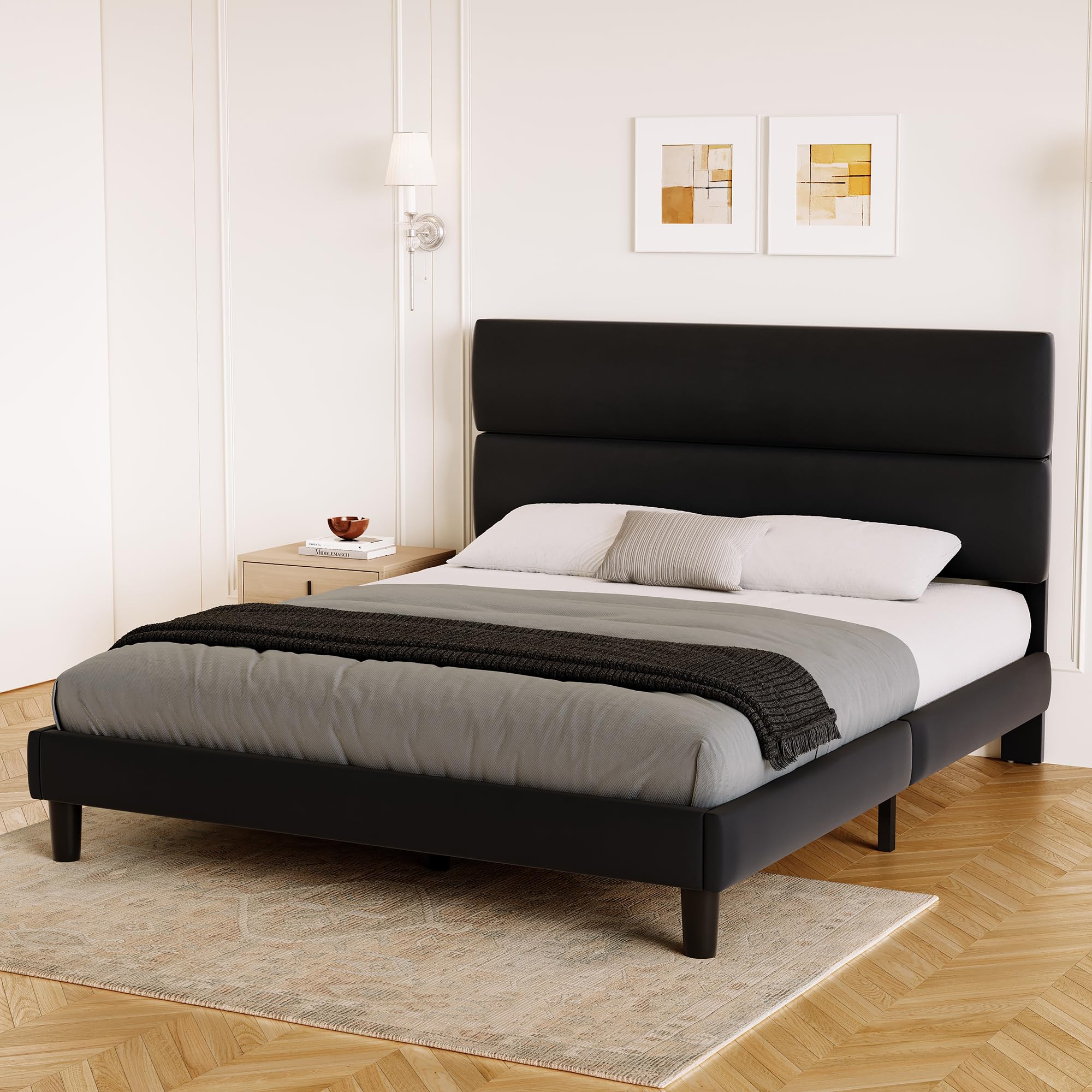 Best Black Queen Bed Frame Picks for 2026 3 GRUSIGN Queen Size Platform Bed Frame with Velvet Headboard, Adjustable Height W — product photo