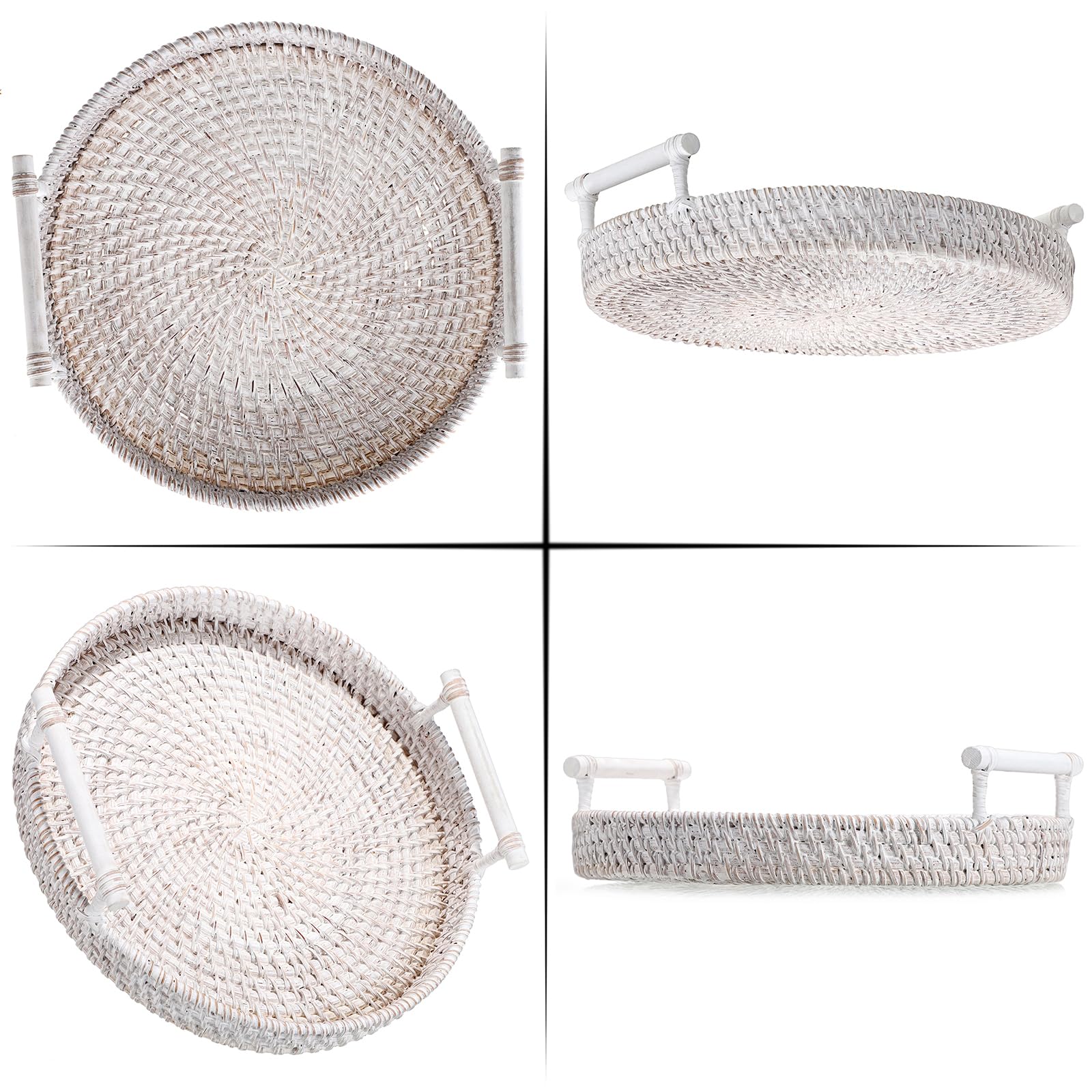 Vassoio In Rattan IGNPION 40cm - Portaoggetti Decorativo Per Tavolo, Bagno, Cucina, Bianco - Foto 3