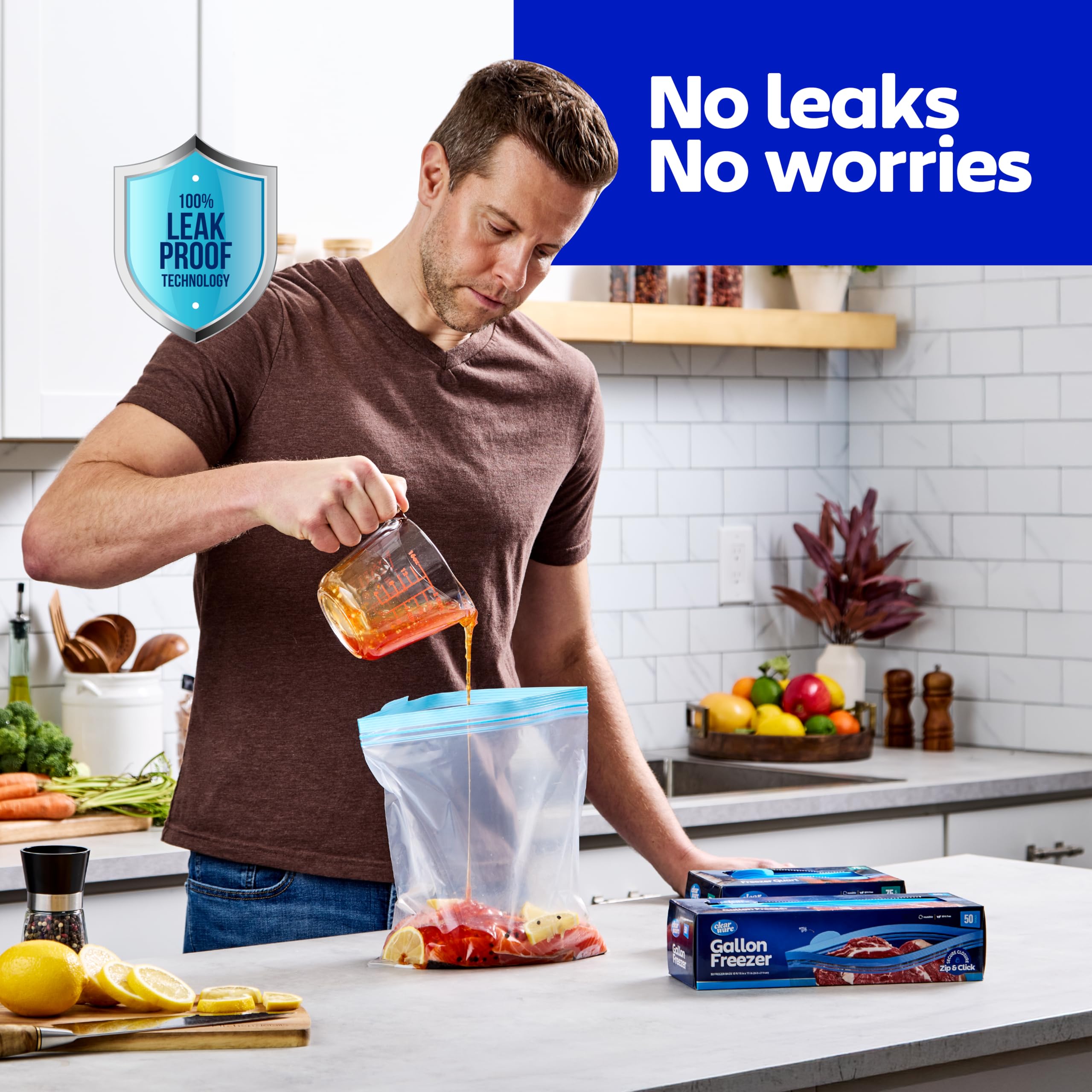Clearware Aufbewahrungsbeutel aus Kunststoff, wiederverwendbar, dick, mikrowellengeeignet, kein BPA, wiederverschließbare Behälter mit doppeltem Reißverschluss für Mittagessen, Snacks, Mahlzeiten, 2