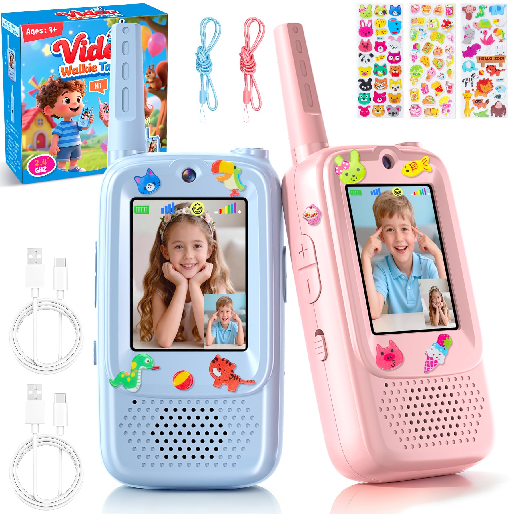 Joynite 𝖀𝖕𝖌𝖗𝖆𝖉𝖊 Walkie Talkie Kinder,Spielzeug ab 3-12 Jahre,Draußen | Video Walkie Talkie mit 3 DIY-Aufkleber,Aufladbar,Geschenk ab 3 4 5 6 7 8 9 10 Jahre Jungen Mädchen,Camping,Garten,Abenteuer