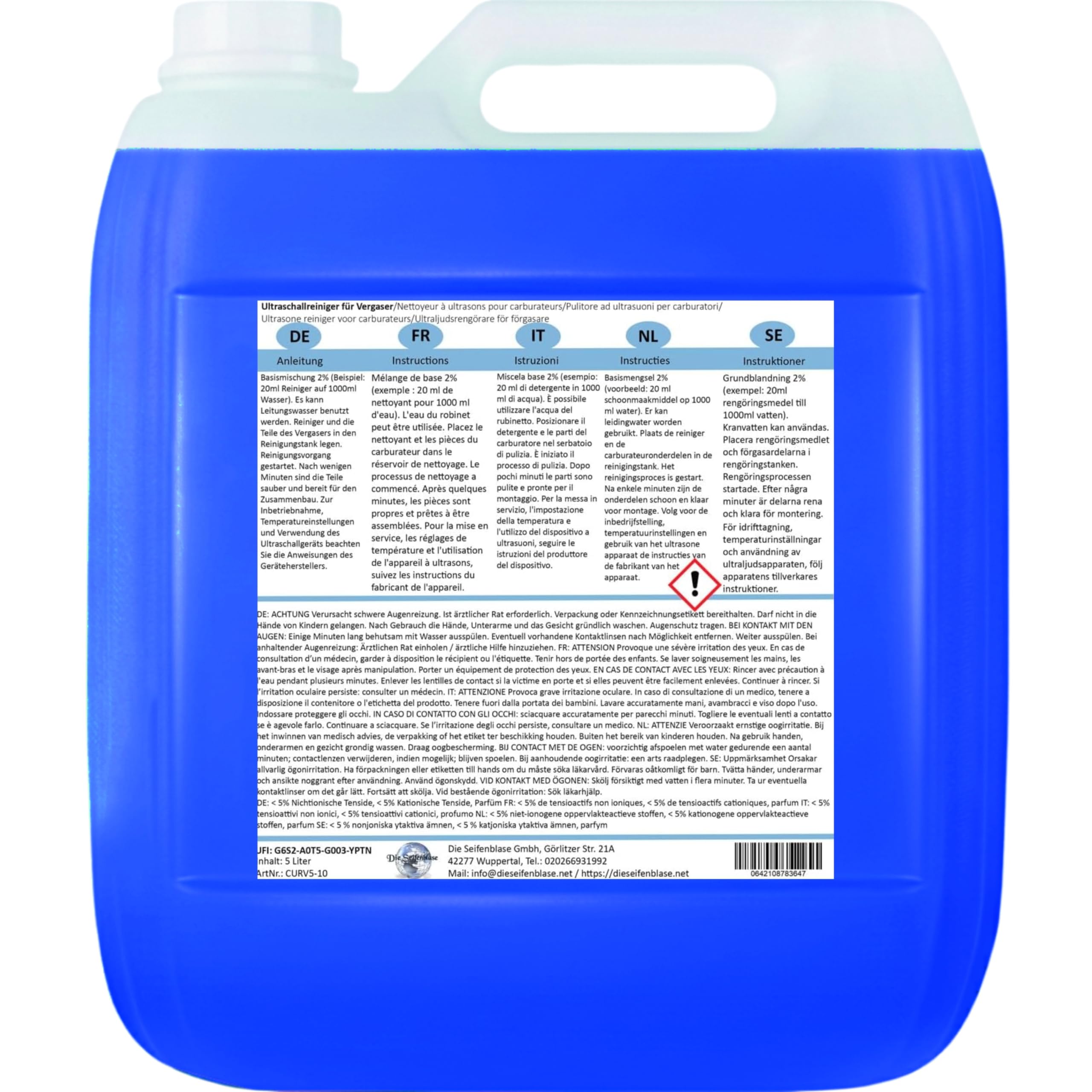 Cleanerist | 5L Ultraschallreiniger Werkstatt, Vergaser, Autoteile - Konzentrat für Ultraschallgeräte zur Kfz-Reinigung von Motoren, Bremsanlagen, Wellen, Pumpen, Düsen – gegen Schmutz, Öl & Fett