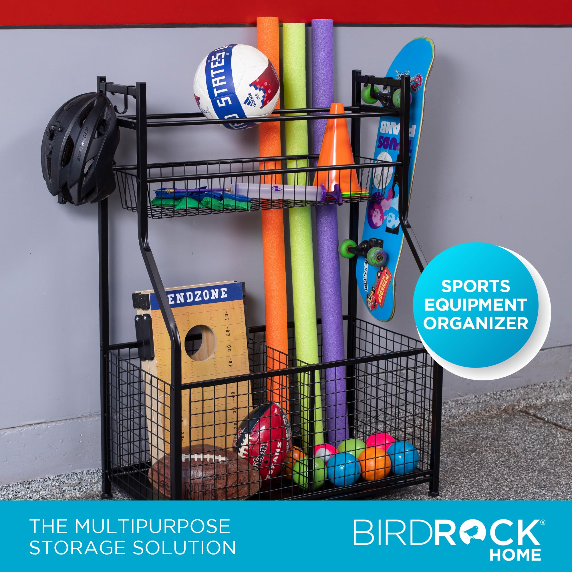 Panier De Rangement Balles De Sport Grande Capacité – Boîte Filet Portable Pour Garage, Jardin, Terrasse, Piscine, Organisation Équipements Sportifs