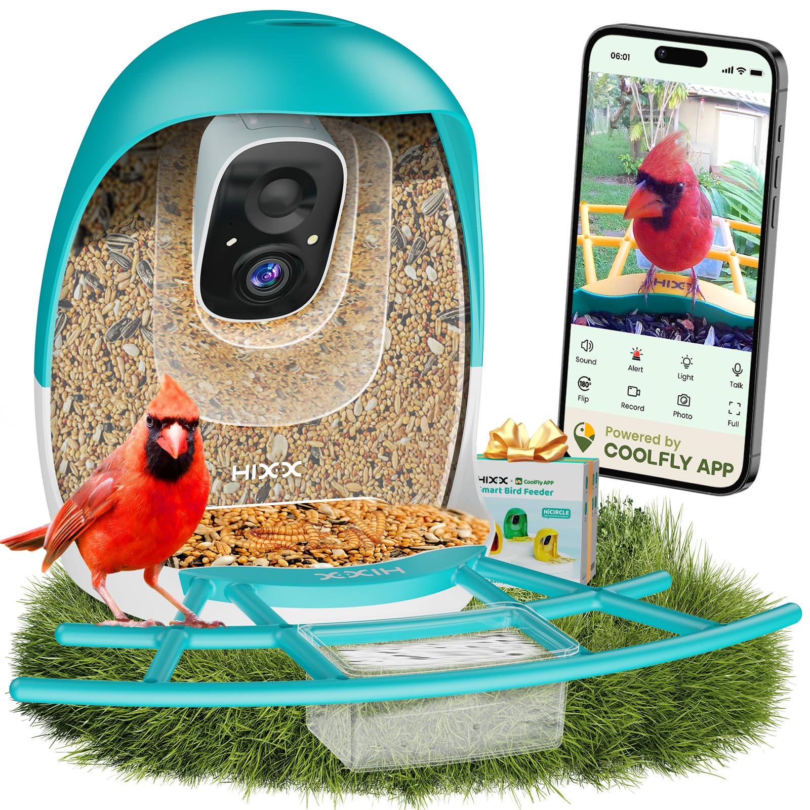 HIXX Smart Bird Feeder with Camera, AI Identify Birds & Auto Capture, 2K HD Live Camera Birdwatching with Color Night Vision for Bird Lovers Gifts (