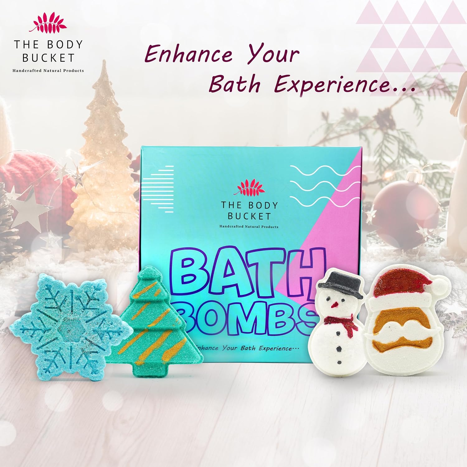 Christmas Aqua Fragrance Bath Bomb Set Handcrafted Relaxing Bath Bombs Holiday Bath Bomb Gift Box for Kids, Men & Women -65g Each (Pack of 4)
