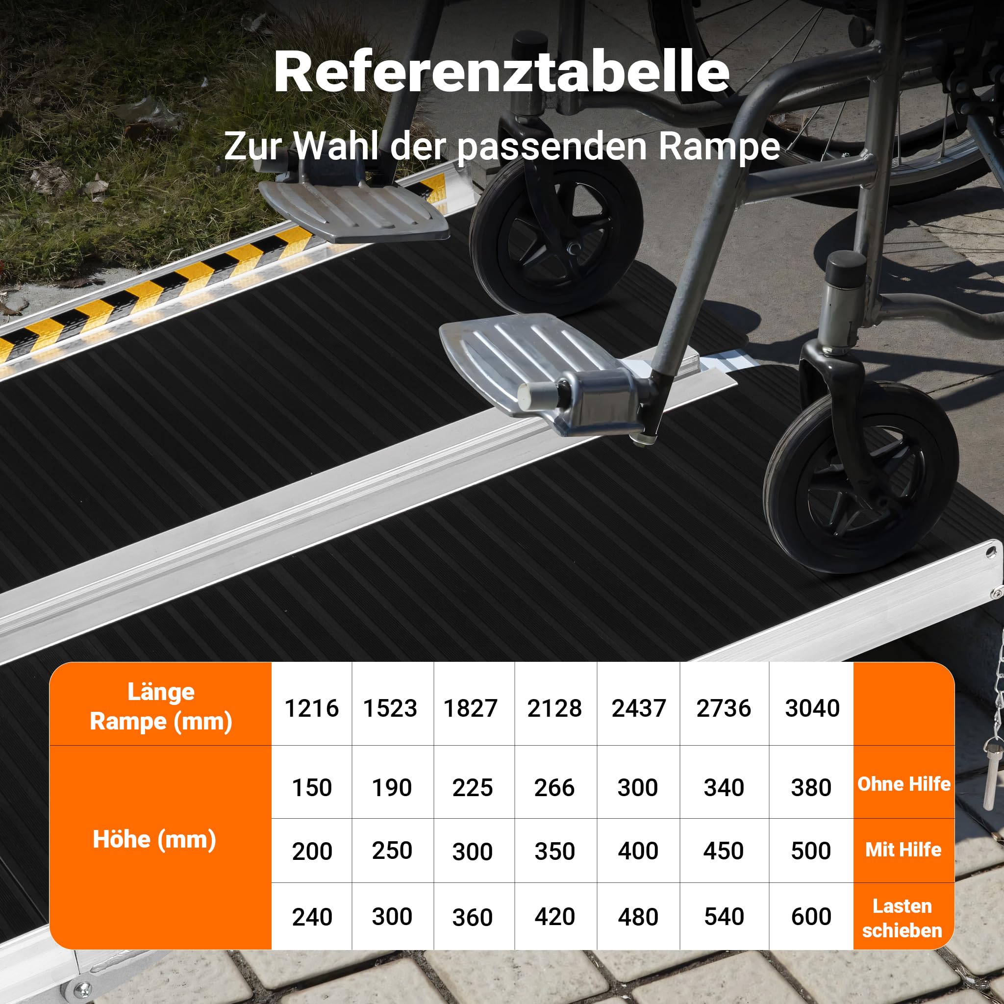 Wiltec Rollstuhlrampe doppelt faltbar 244cm 270kg, Mobile Auffahrschiene mit Rutschfester Oberfläche als Rollirampe, Aluminium Kofferrampe