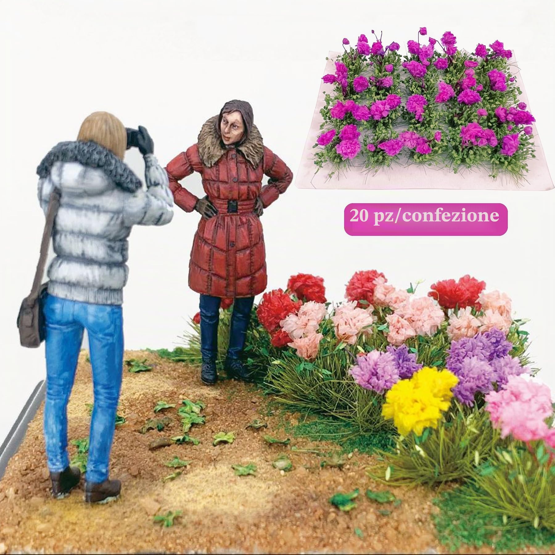 Woohome 40 Pz Mini Grappoli di Fiori, Paesaggi Ciuffi D'Erba Modello Erba Statica Ciuffo Erba Ferroviaria Artificiale Erba Modellismo Cespugli Di Fiori Per La Decorazion Del Giardino (Viola, Rose)