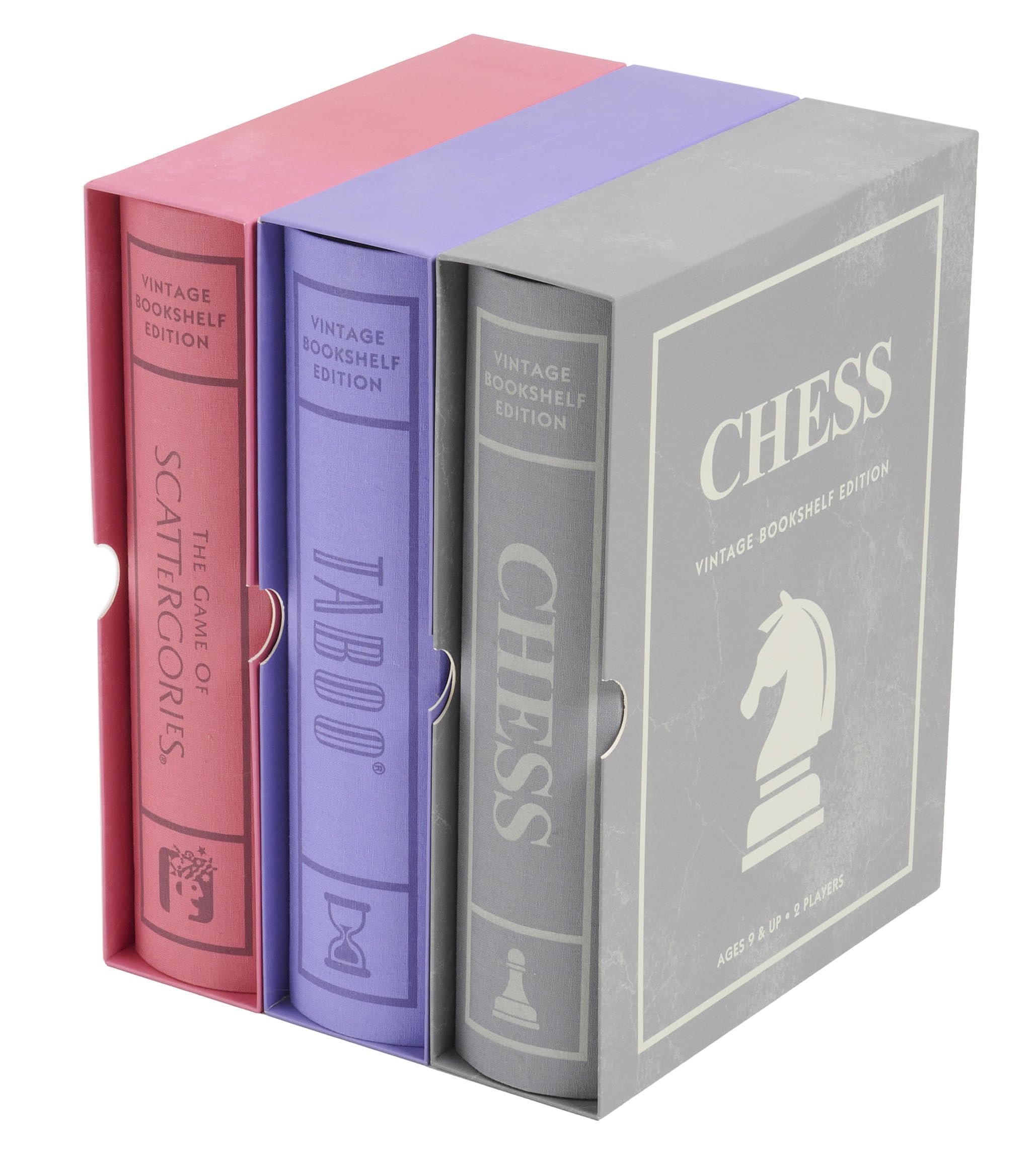WS Game Company Chess, Scattergories, and Taboo Vintage Board Game Bookshelf Collection