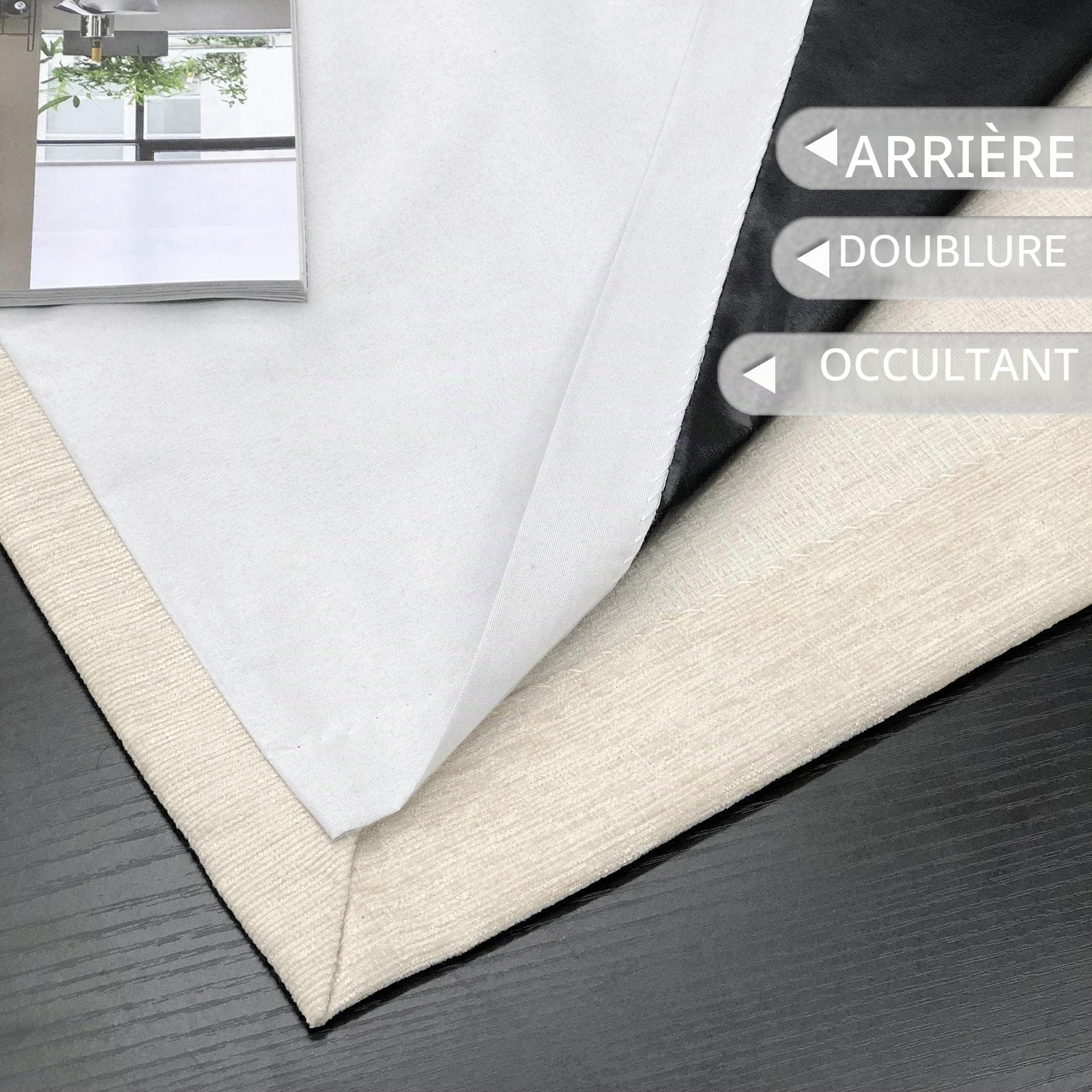 always4u 100% Rideau Occultant Chenille, Double Rideaux Isolant Thermiques Anti Chaleur, pour Cuisine Salon Chambre, Tissu Super Souple Infroissable, Beige 140x245cm Lot de 2