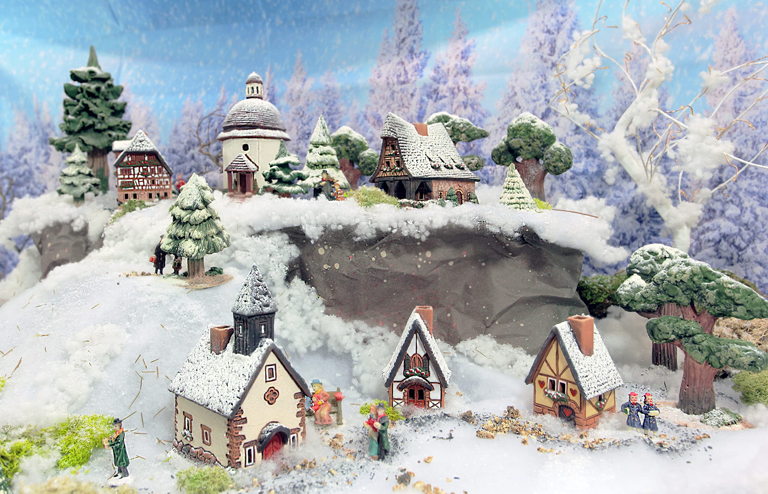 Collection Maisons et Villages en céramique – Fait à la main miniature de la chapelle originale au Tyrol, édition d'hiver – Bougie, cône porte-encens R290SN