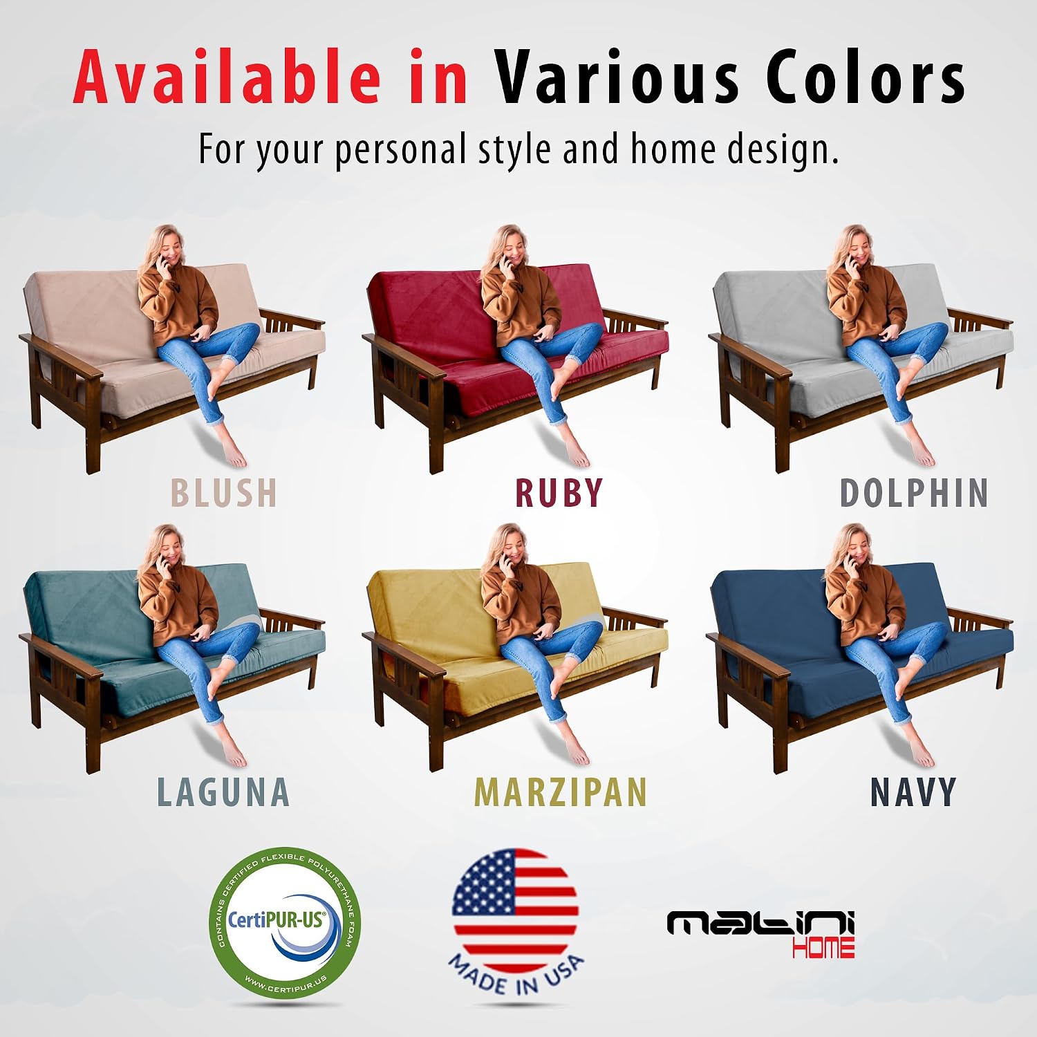 Matini Home Memory Foam Futon Mattress, Foldout Couch Futon Mattress - Full Size (Laguna) - Comfortable and Heavy Duty Sofa Bed, Thick Corded Cushion for All (Frame NOT Included)