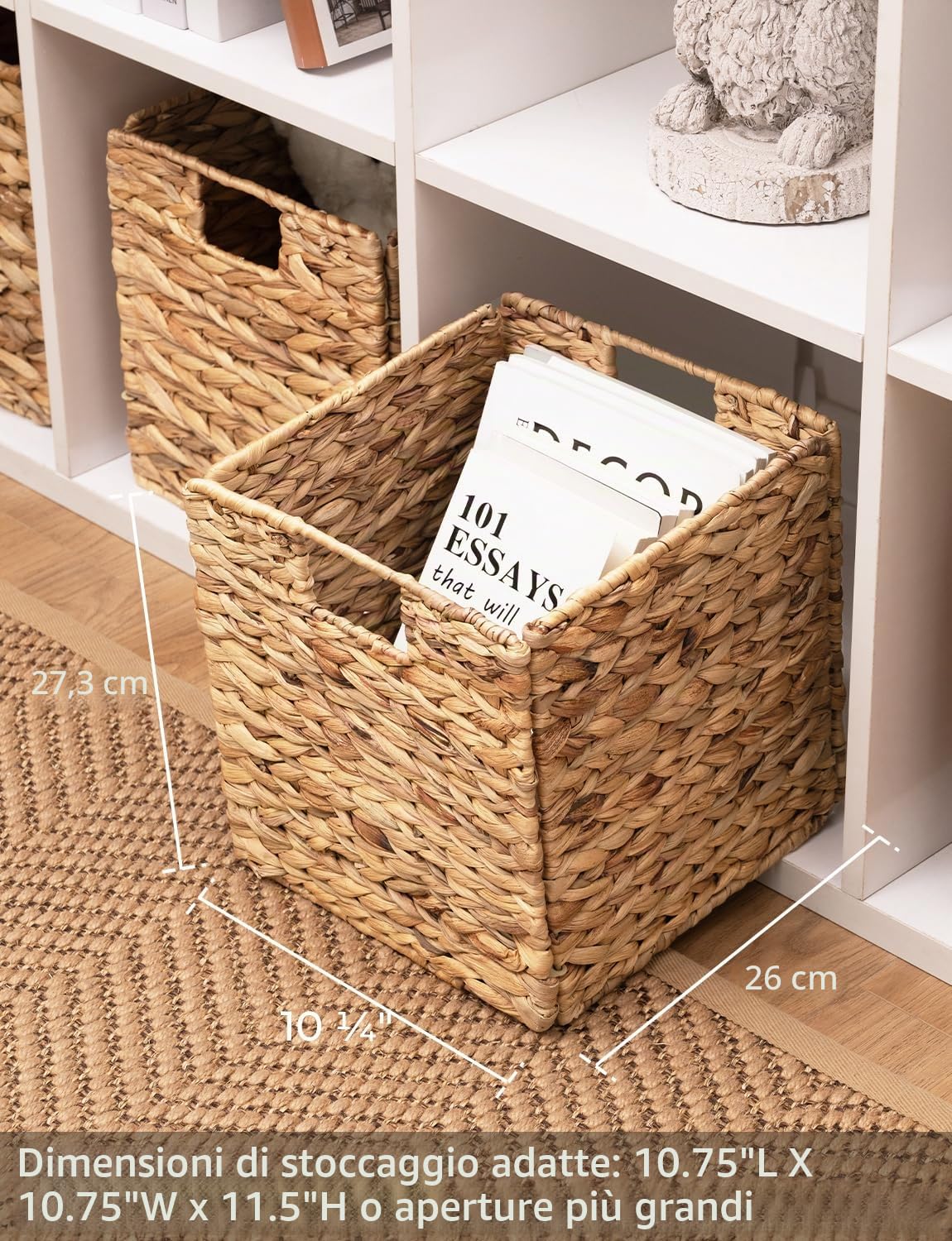 StorageWorks Cestini in vimini pieghevoli con fodera rimovibile, cestino portaoggetti con maniglie integrate per soggiorno, dispensa, 27x27 cm, confezione da 2
