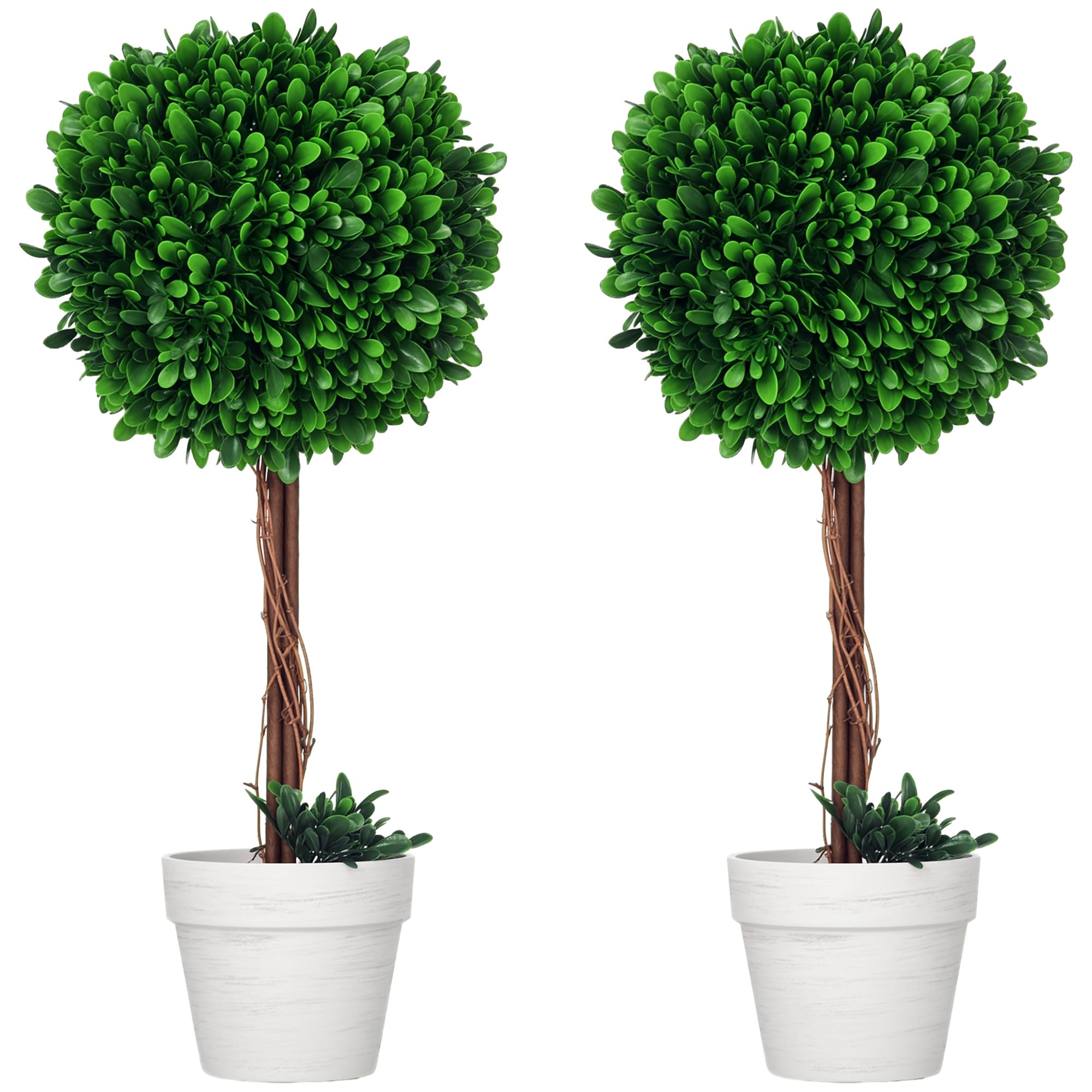 HOMCOM 2er-Set Künstlicher Buchsbaum, Ø28 cm, 60 cm hoch, UV-beständig, Topf mit Moos