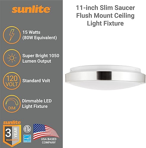 Miniatura 3 de Sunlite 87765 - Lámpara de techo LED delgada de 11 pulgadas, 15 vatios (equivalente a 80 W), 1050 lúmenes, ajustable 5 CCT 2700K-5000K, 120 V,