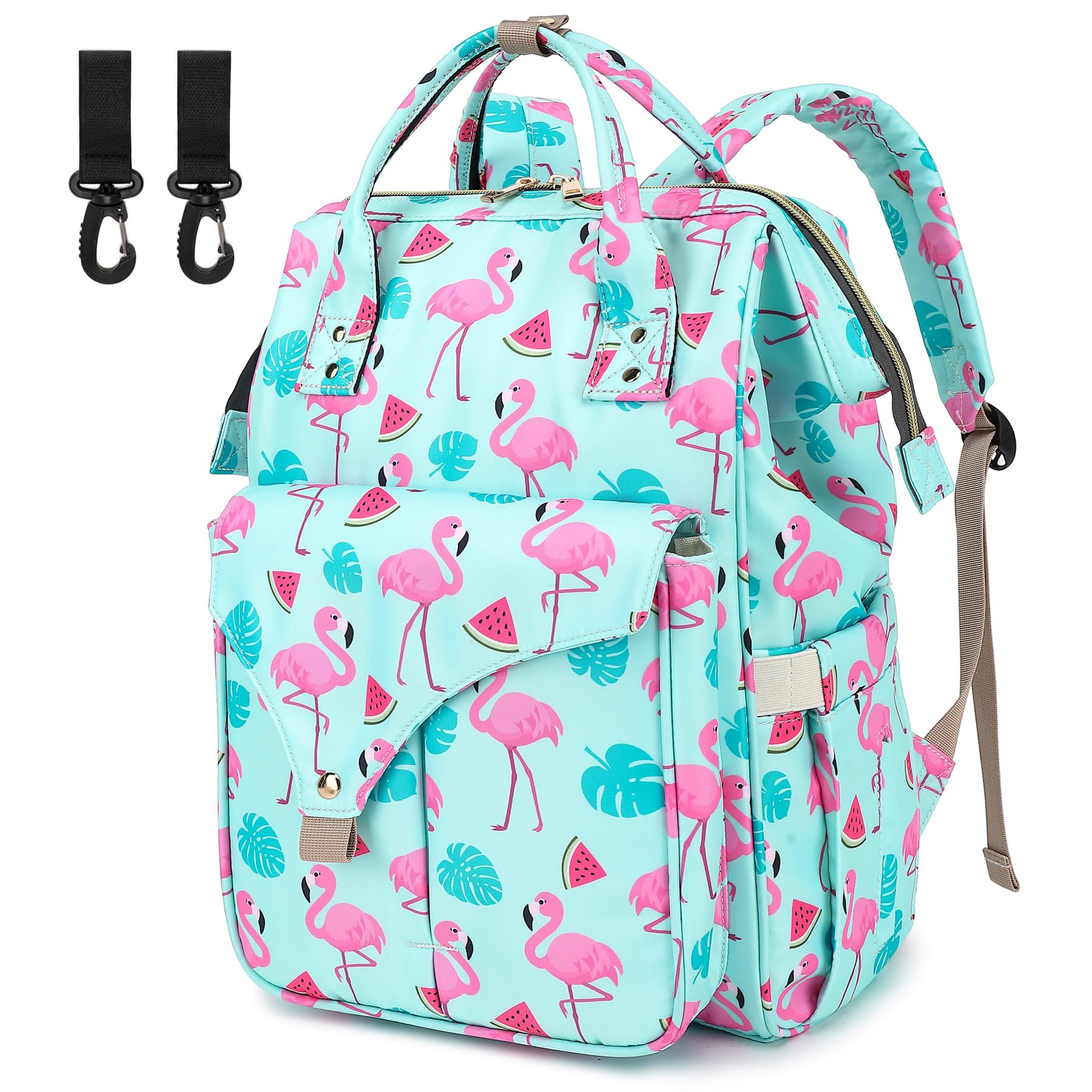 Changing Bag Backpack for Baby Girls Boys Large Capacity Multifunction Waterproof Maternity Mom Nappy Diaper Bags with Stroller Straps (Flamingo)