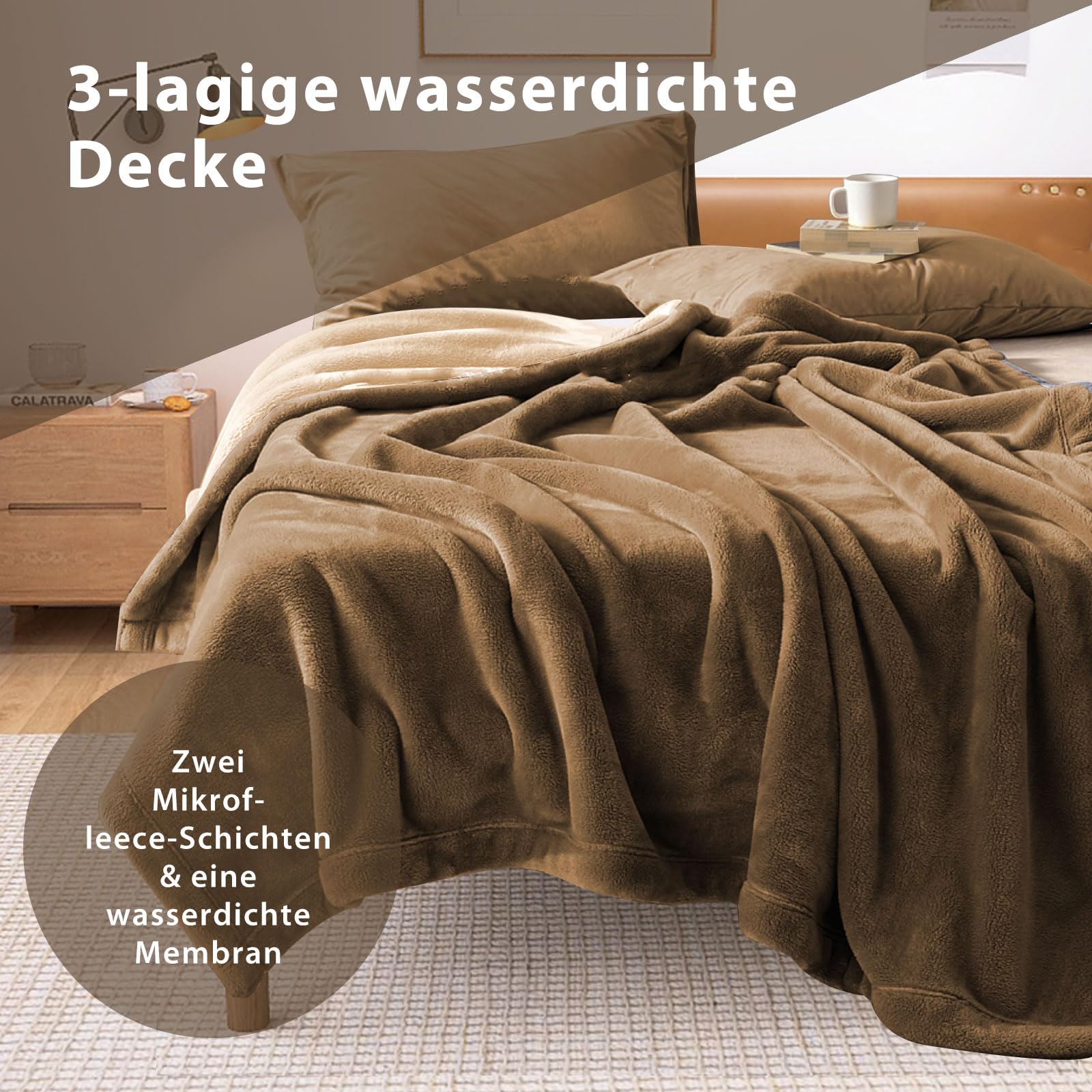 Coperta Impermeabile 230x200cm Per Coppie - Grigio/Viola, Protezione Letto E Divano