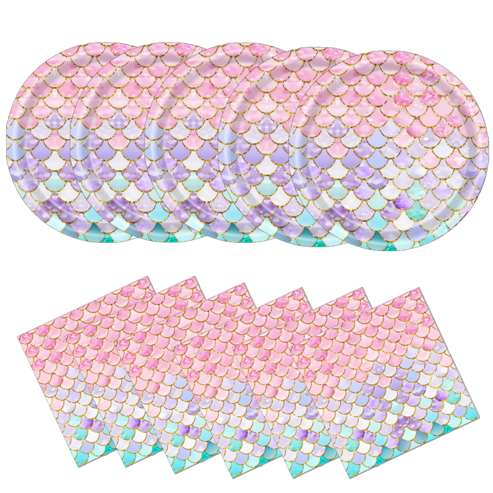 Askljeby 40 Pcs Mermaid Birthday Party Decorations Plates Set for 20 Guests,Little Mermaid Party Supplies Ocean under the Sea Party Tableware Plate