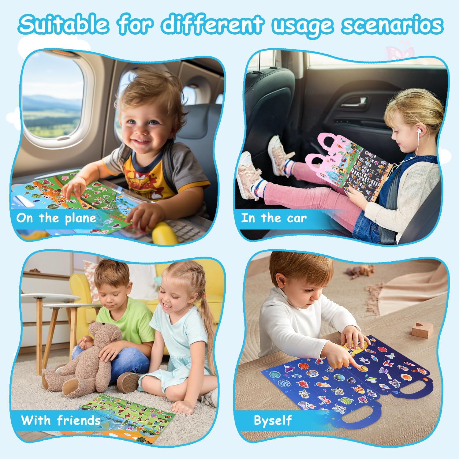 Confezione da 3 libri adesivi 3D riutilizzabili per bambini