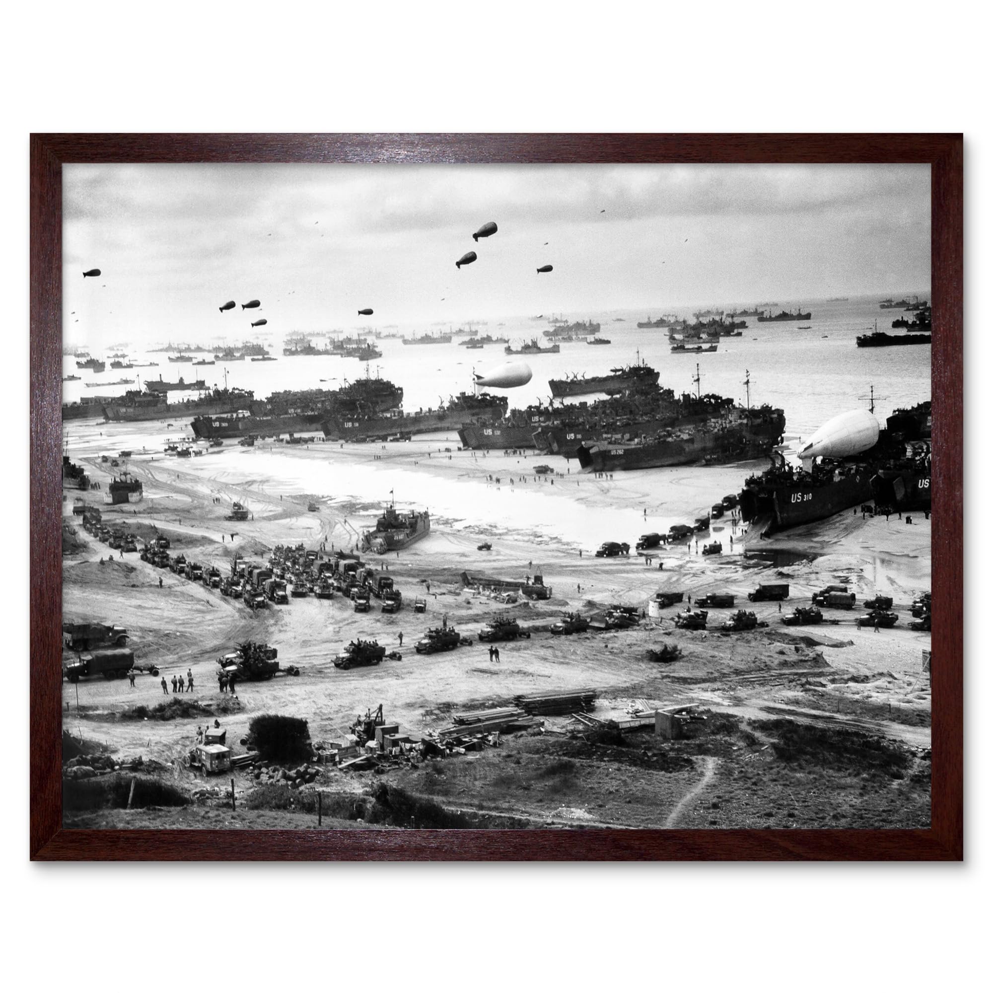 WWII War Us Landing Ships Omaha Beach D-day 1944 Photo Art Print Framed Poster Wall Decor 12x16 inch