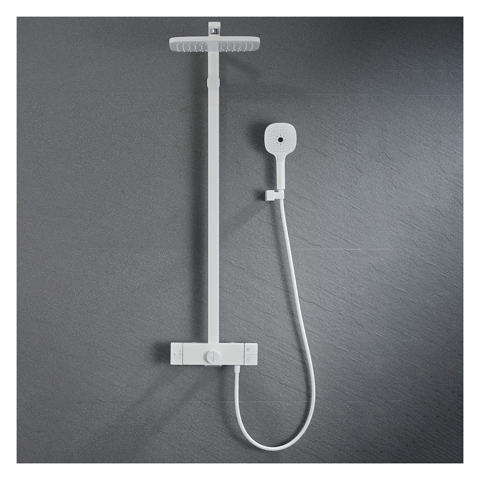 OZBMA Shower Set Thermostatic System with Head Faucet Wall Mounted Combo Single Handle Rainfall Handheld Shower, Waterfall Tub Spout,White