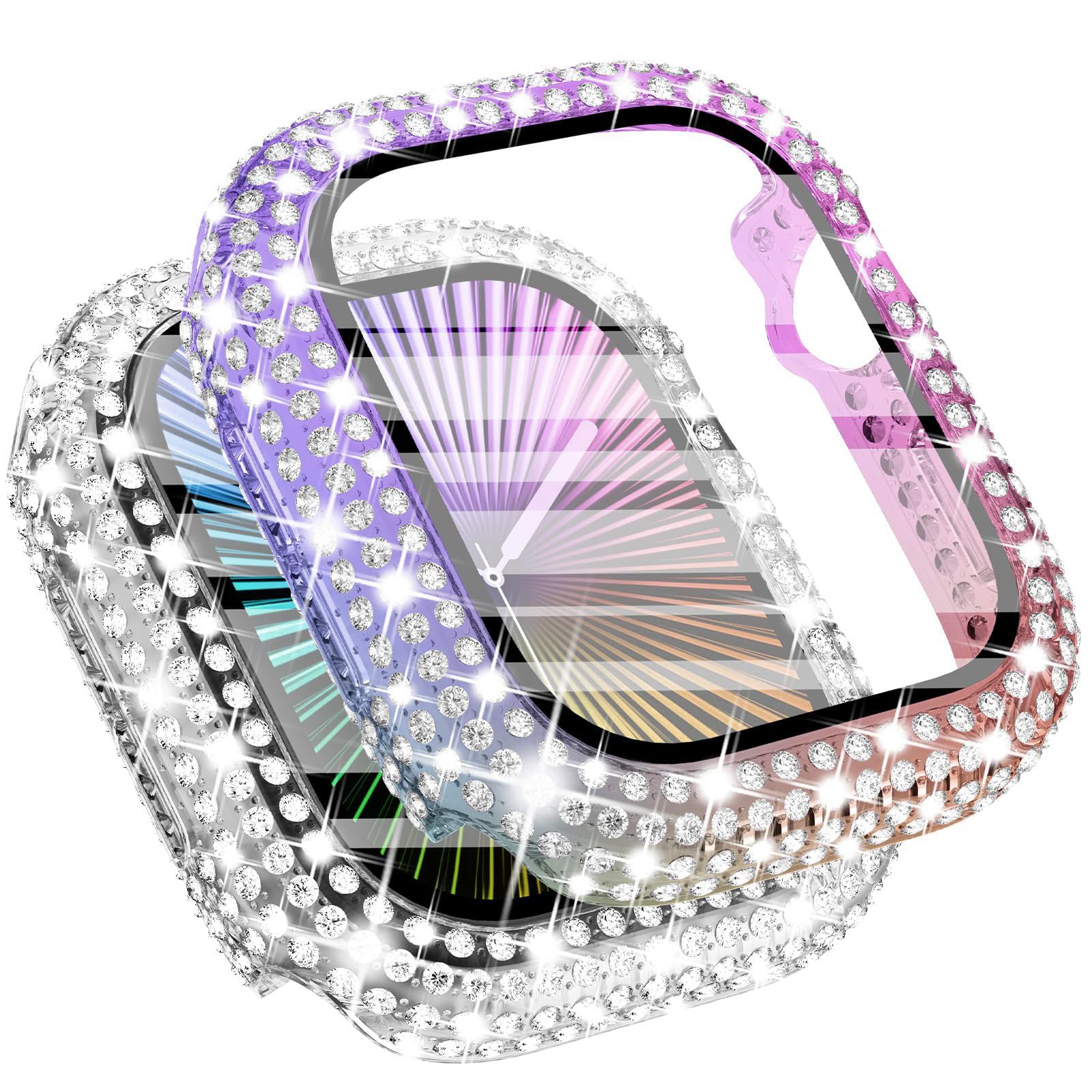 Wingle 2 Pack for Apple Watch Series 11 10 Case 42mm Screen Protector Full Bling 300 Crystal Diamond Protective Face Cover iWatch 11 10 42 mm Bling