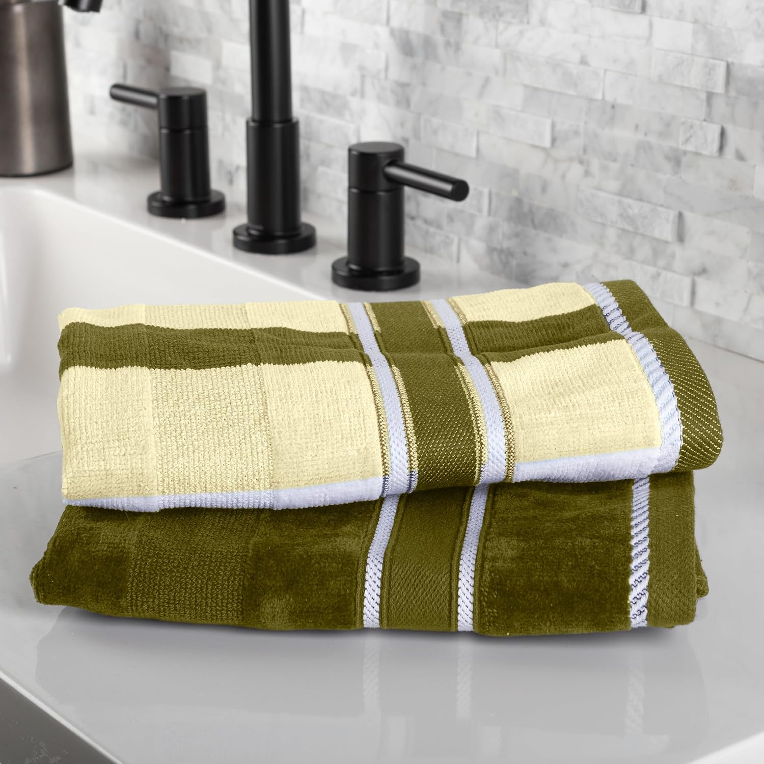 6 Piece Towel Set - 525 GSM 100% Cotton Bathroom Accessories - 2 Bath Towels, 2 Hand Towels, and 2 Wash Cloths - Soft and Absorbent Bath Sheets for Shower, Gym, Dorm, and Spa by Lavish Home (Green)