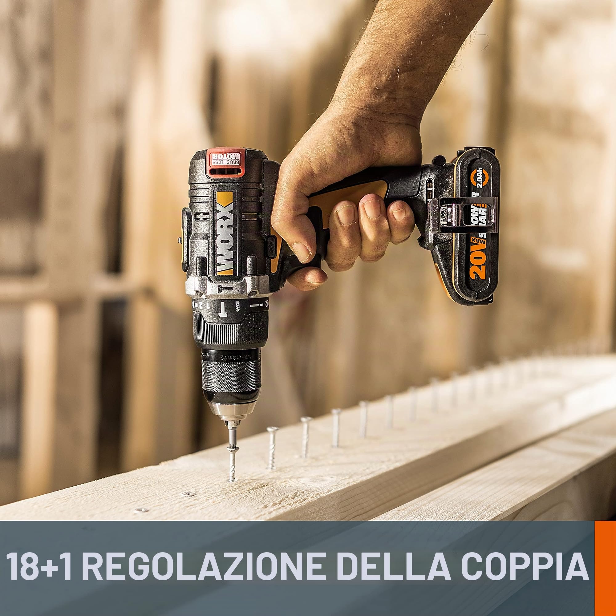 WORX WX175 Trapano Avvitatore Brushless (Solo Corpo Macchina), 20V MAX, Power Share 20 V