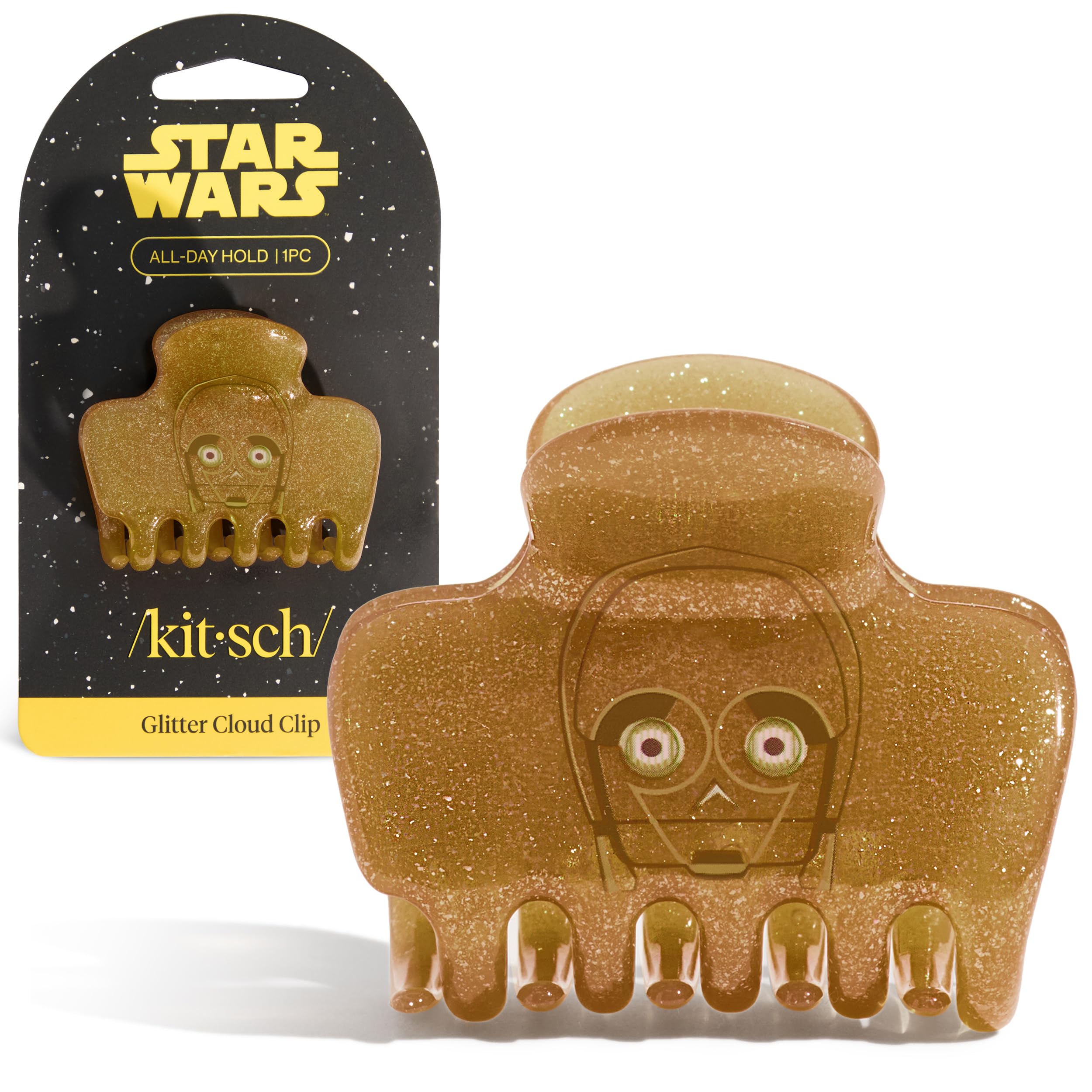 Kitsch x Star Wars C-3PO Glitter Medium Hair Clip for Women – Golden Droid Galaxy-Inspired Claw Clip | Recycled Plastic, Strong Secure Grip, | Ideal