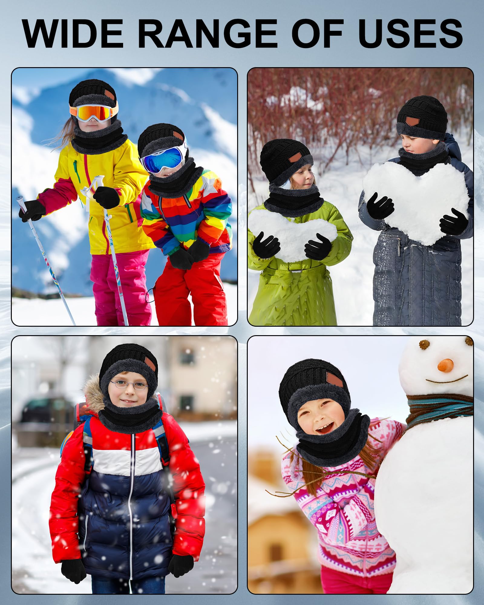 Toulite Ensemble de 45 pièces pour enfants avec bonnet, gants et écharpes, doublure en polaire chaude, bonnet, moufles et cache-cou pour garçons et filles