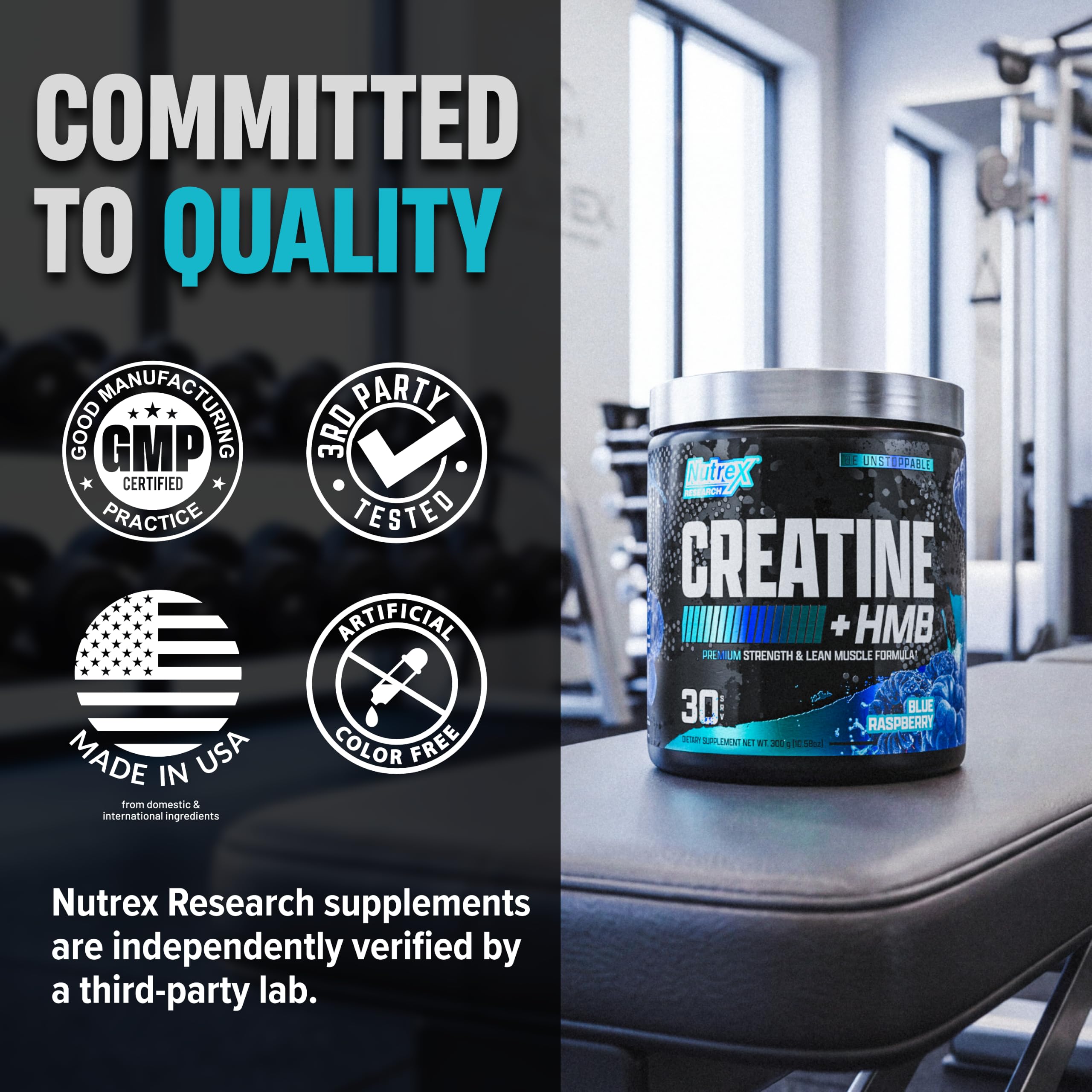 Nutrex Research Creatine HMB Powder - Creatine Monohydrate Powder with HMB for Muscle Growth, Strength, Energy and Performance - Transparent Formula (Blue Raspberry) — Amazon image 7