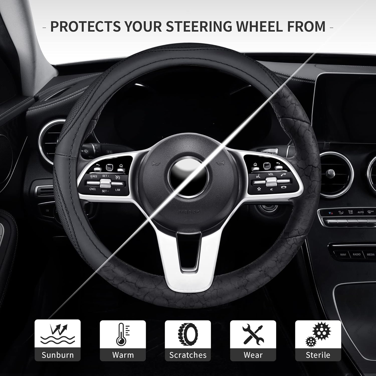 Customized Car Leather Steering Wheel Cover for Toyota Grand Highlander 7 Seater 2024 2025 Microfiber Breathable Anti-Slip Protector Car Accessories Fashionable Generous,Black