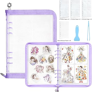 Mlife Sticker Organizer Binder Sticker Storage Organizer Reusable Sticker Book Collecting Album A5 Sticker Collecting Book Clear Sticker Binder Album with Blank Release Paper,Tweezer, Spatula Purple