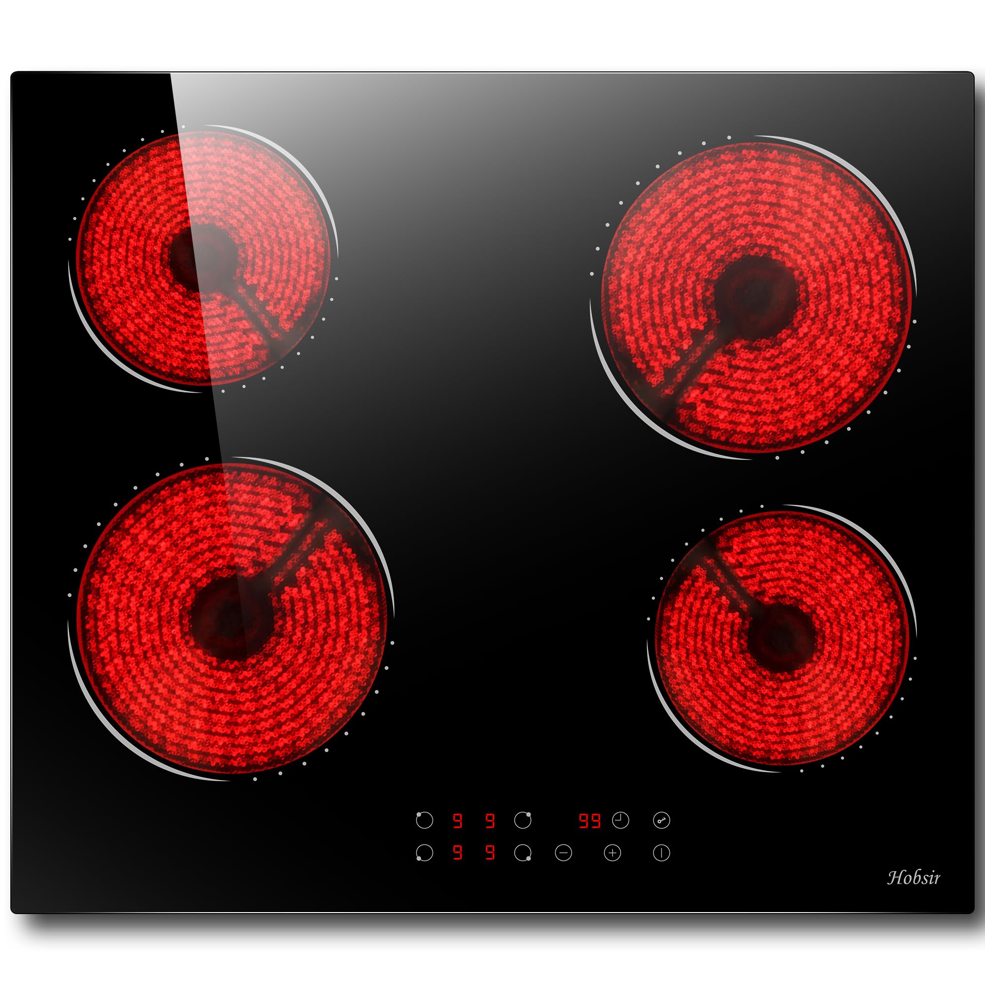 Ceramic Hob 4 Zones Electric Hob with Knobs Built in 6000W Ceramic Hob 60cm with Non-abrasive Black Glass Auto Switch off Safety Hard Wire, No Plug Included — view 9