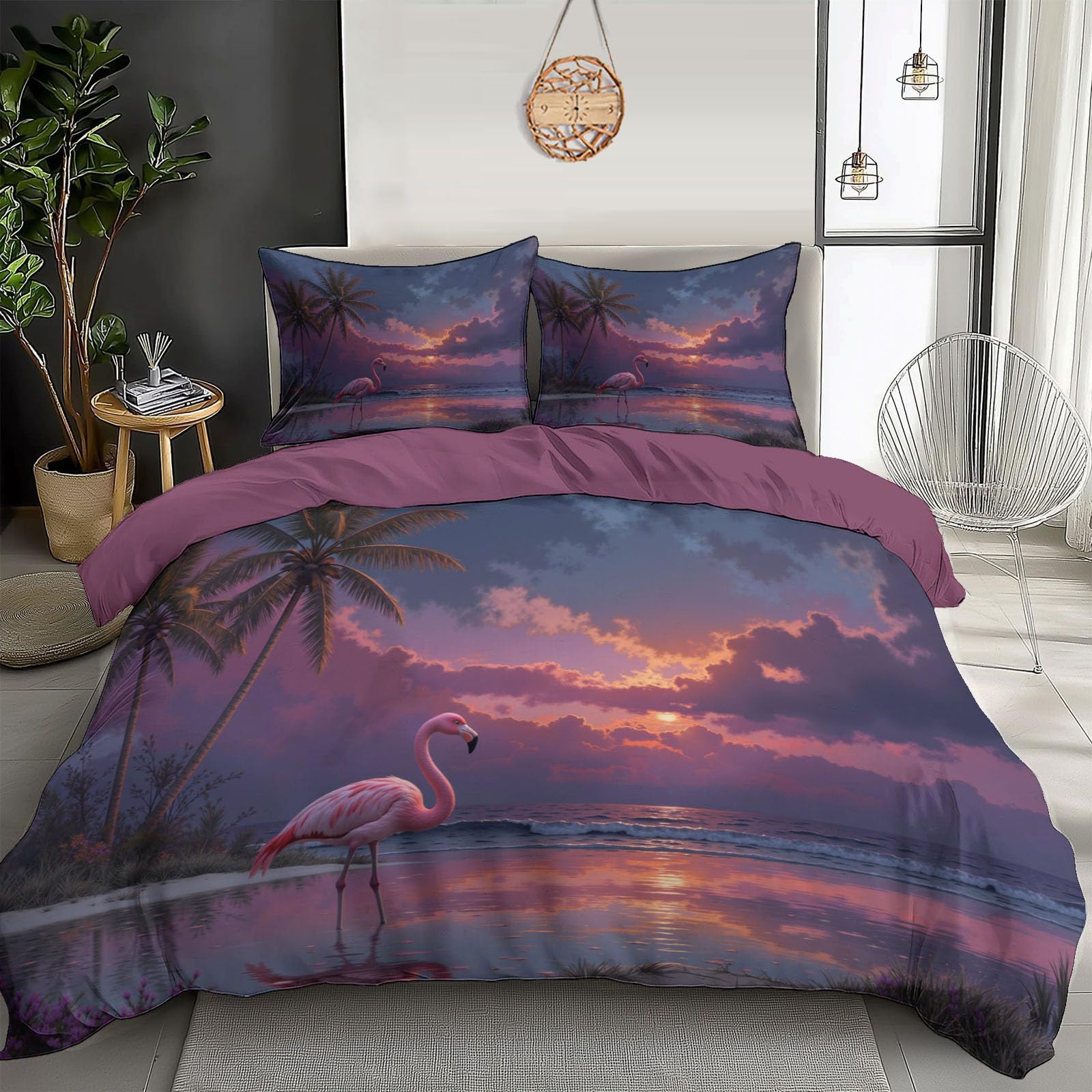 Housse de couette 200x200 facile à laver lit motifs flamants roses