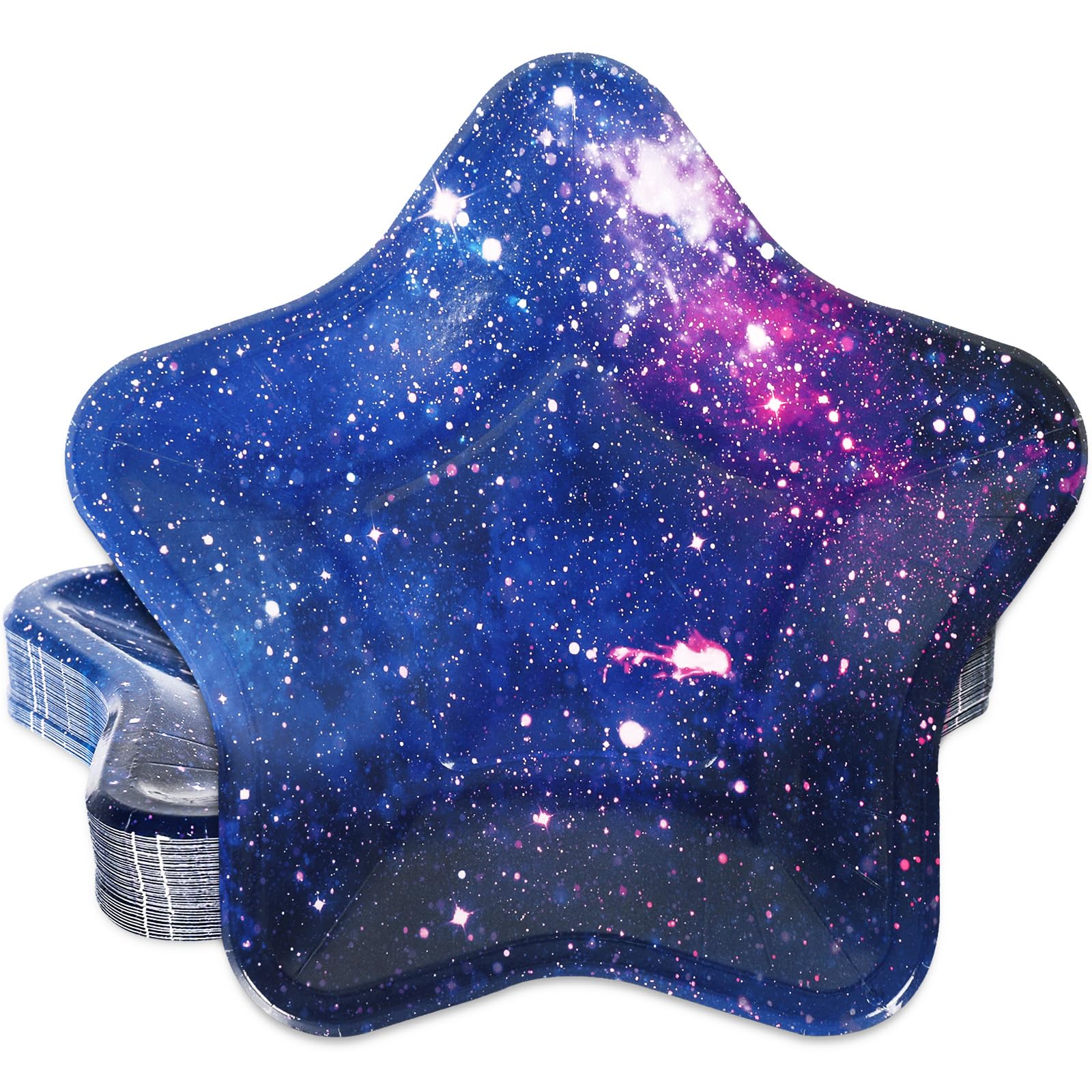 Whaline 40Pcs Star Paper Plates Galaxy Space Disposable Plates Colorful for Holiday Birthday Wedding Tableware Decorative, 7.1 x 6.7 Inch