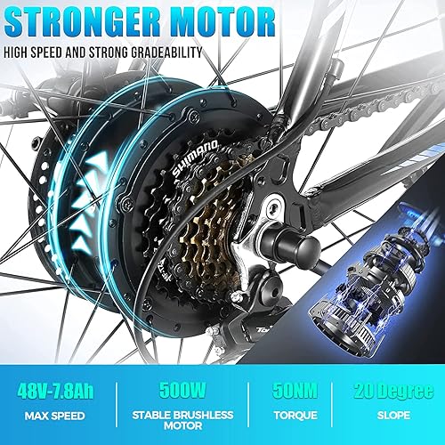 Miniatura 4 de ANCHEER Bicicleta eléctrica para adultos, [motor pico de 750 W], bicicleta eléctrica de montaña de 26 pulgadas, bicicleta eléctrica de 55 millas Azul